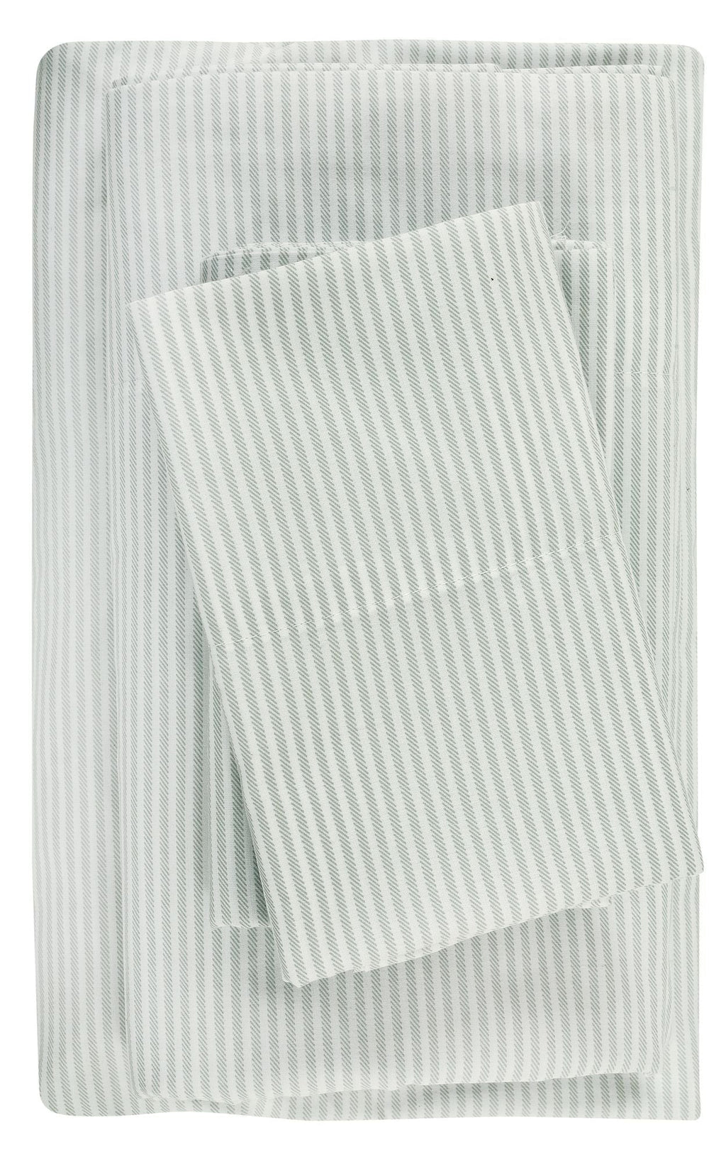 Premium Egyptian Cotton Easy Care 300 Thread Count Cotton Rich Percale Sheet Set, King, Grey Stripes - Premium Ultra-Soft Pillowcase Pair for Sleeping Detail