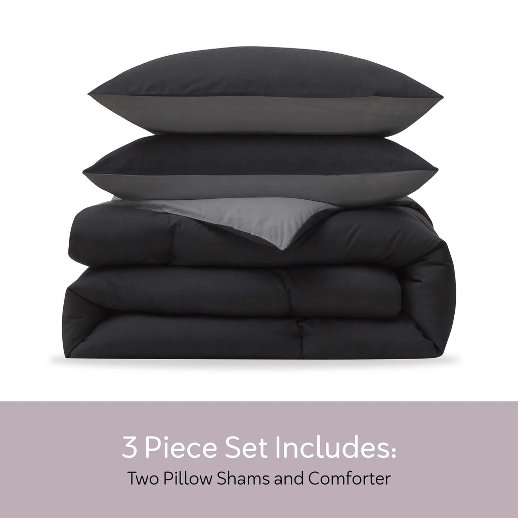 All-Season Comforter Sets, All Season Lightweight Reversible Queen Comforter Set, 3-Pc Bedding Sets, Black/Charcoal gray - All-Season Down Alternative Comforter Insert Detail