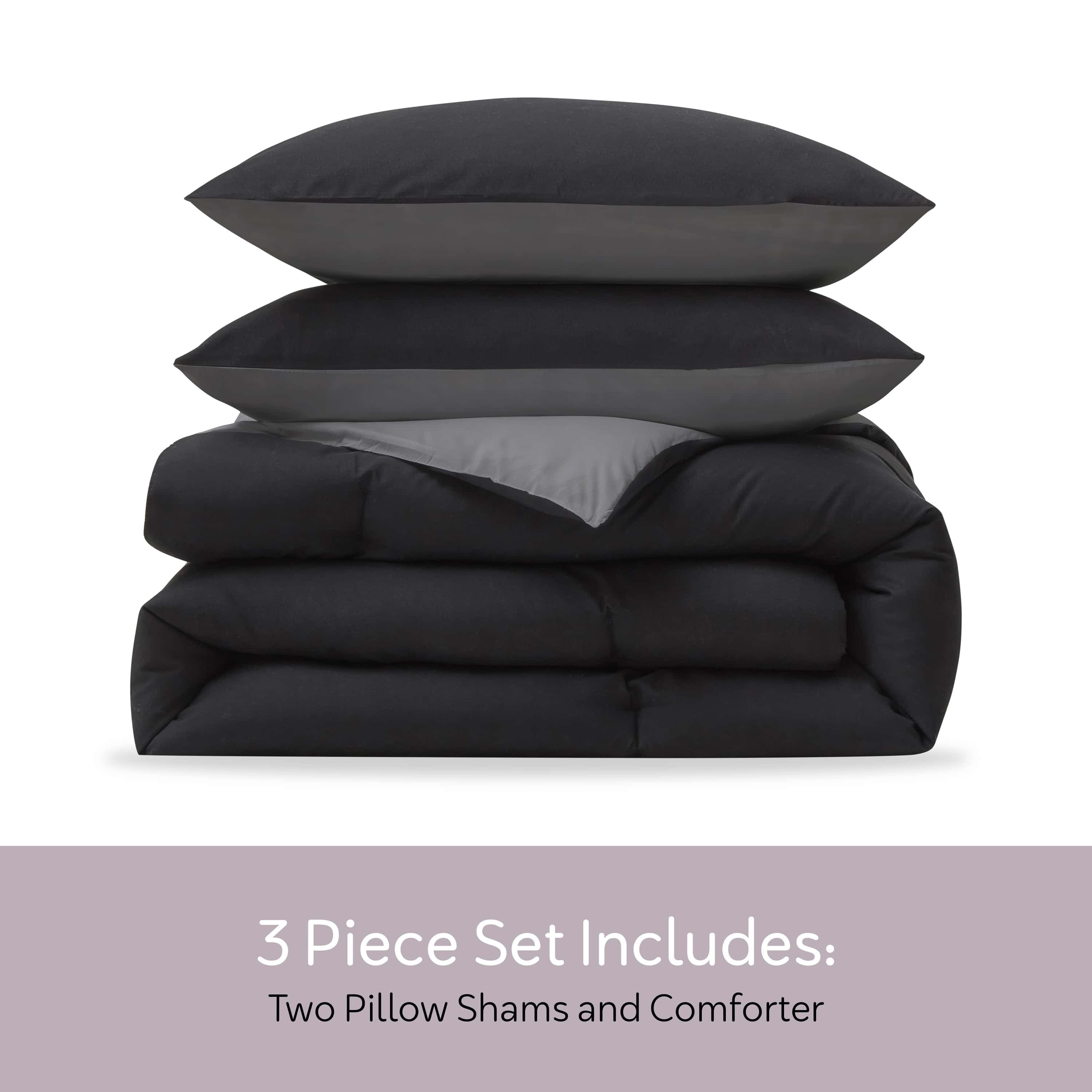 All-Season Comforter Sets, All Season Lightweight Reversible Queen Comforter Set, 3-Pc Bedding Sets, Black/Charcoal gray - All-Season Down Alternative Comforter Insert Detail
