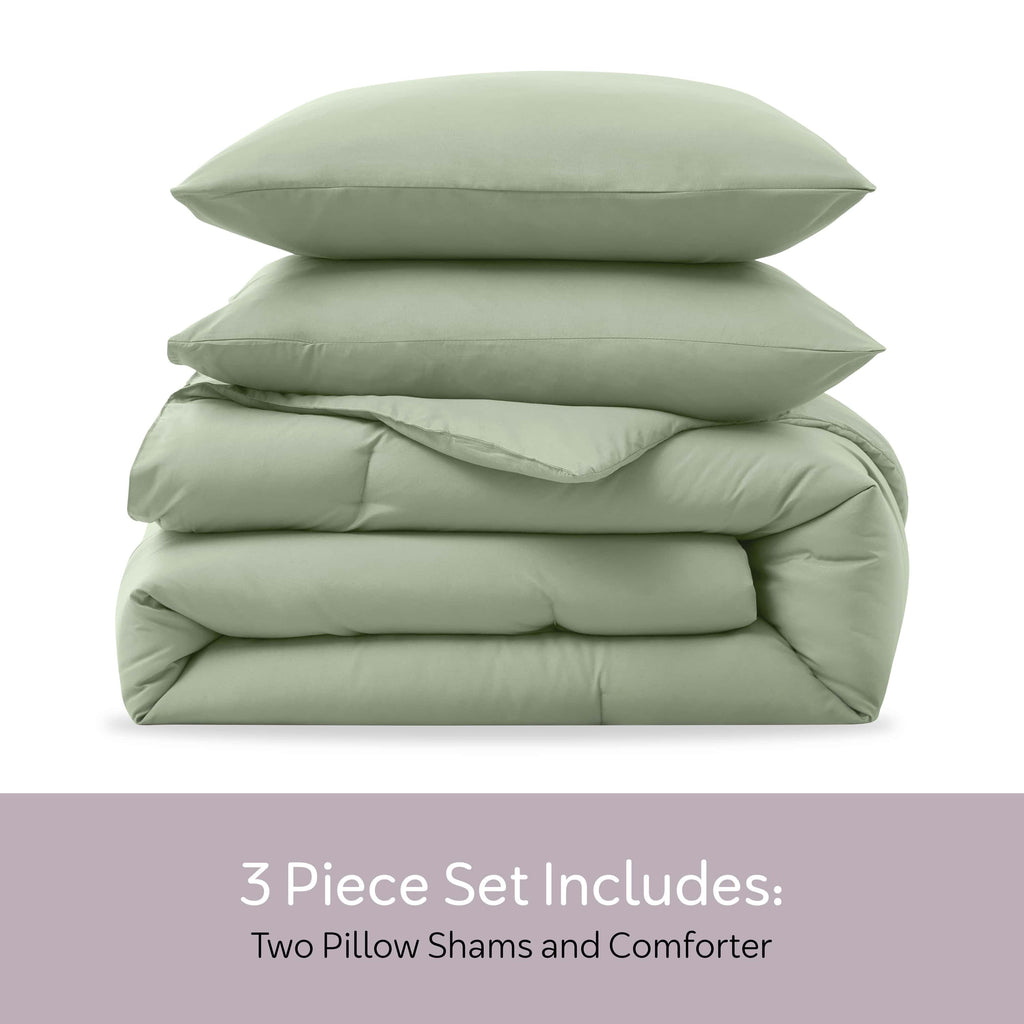 Luxurious Quilted Comforter Sets, All Season Lightweight Solid Queen Comforter Set, 3-Pc Bedding Sets, Sage Green - Hypoallergenic Ultra-Fluffy Quilt for Winter Detail