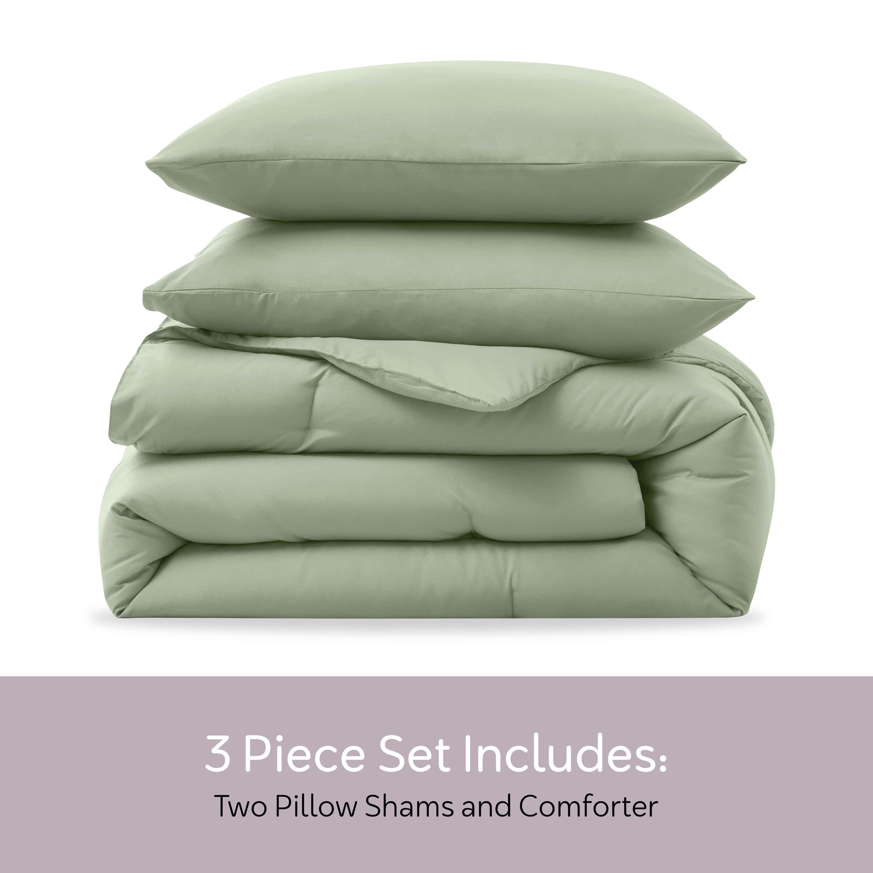 Luxurious Quilted Comforter Sets, All Season Lightweight Solid Queen Comforter Set, 3-Pc Bedding Sets, Sage Green - Hypoallergenic Ultra-Fluffy Quilt for Winter Detail