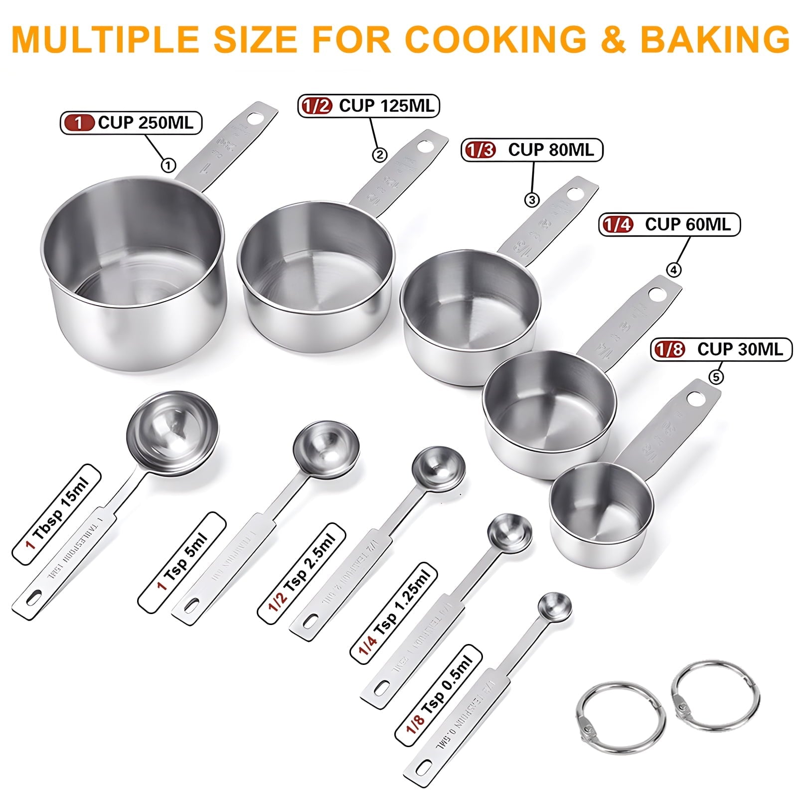 Seamless One-Piece Measuring Cups and Spoons Set of 10, 5 Stainless Steel Cups and 5 Spoons for Kitchen Cooking Baking - Heat-Resistant Silicone Cooking Spatula Turner Detail