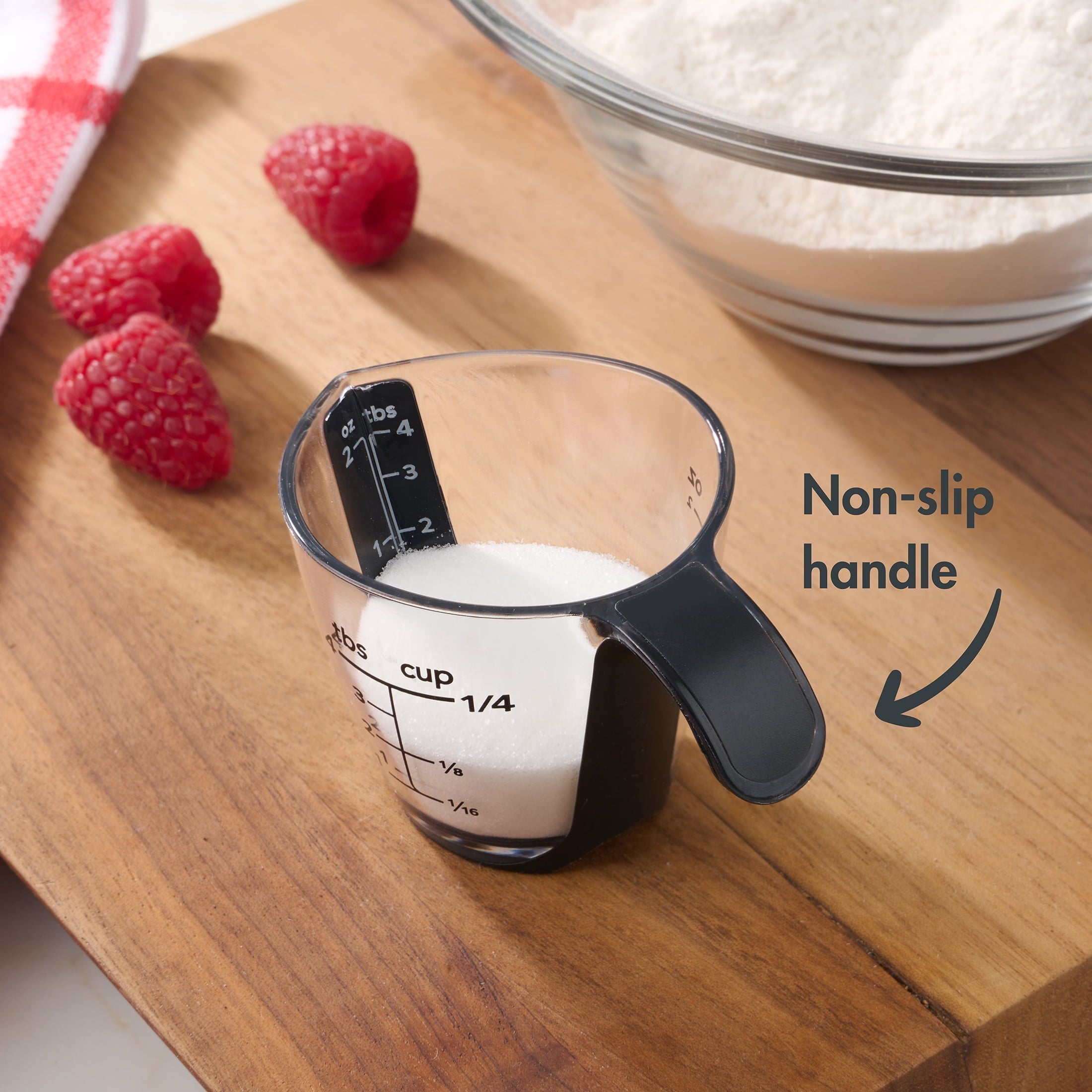 Ergonomic Manual 1/4C Plastic Mini Measuring Cup, Black/Transparent - Innovative Kitchen Helper for Modern Cooking Detail