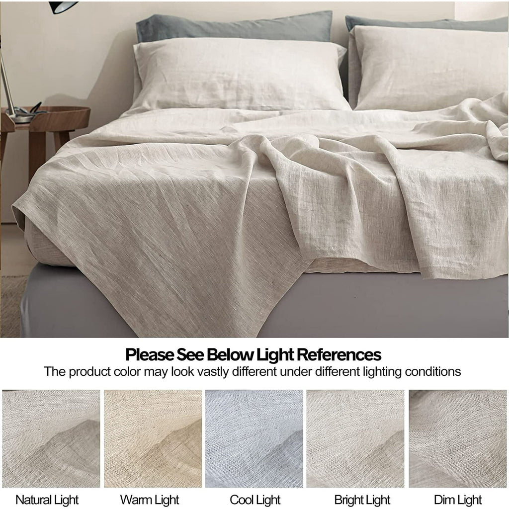 Premium Egyptian Cotton 100% Linen Sheet Set Solid Color-4 Pcs Washed French Linen Bed Sheets(1 Flat Sheet,1 Fitted Sheet,2 Pillowcases)-Brea... - Cooling Hotel Quality Bedding Sheets and Pillowcases Detail