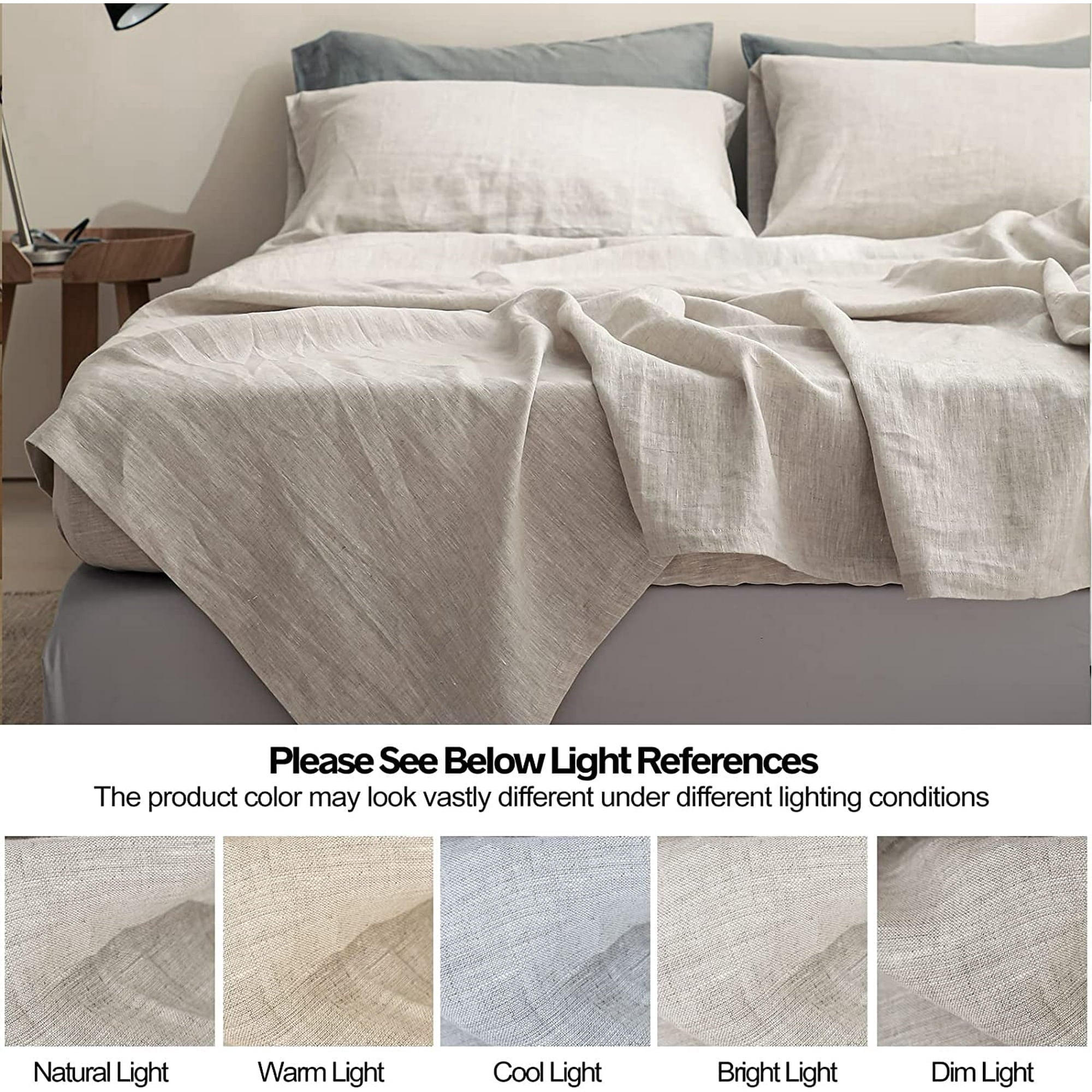 Premium Egyptian Cotton 100% Linen Sheet Set Solid Color-4 Pcs Washed French Linen Bed Sheets(1 Flat Sheet,1 Fitted Sheet,2 Pillowcases)-Brea... - Cooling Hotel Quality Bedding Sheets and Pillowcases Detail