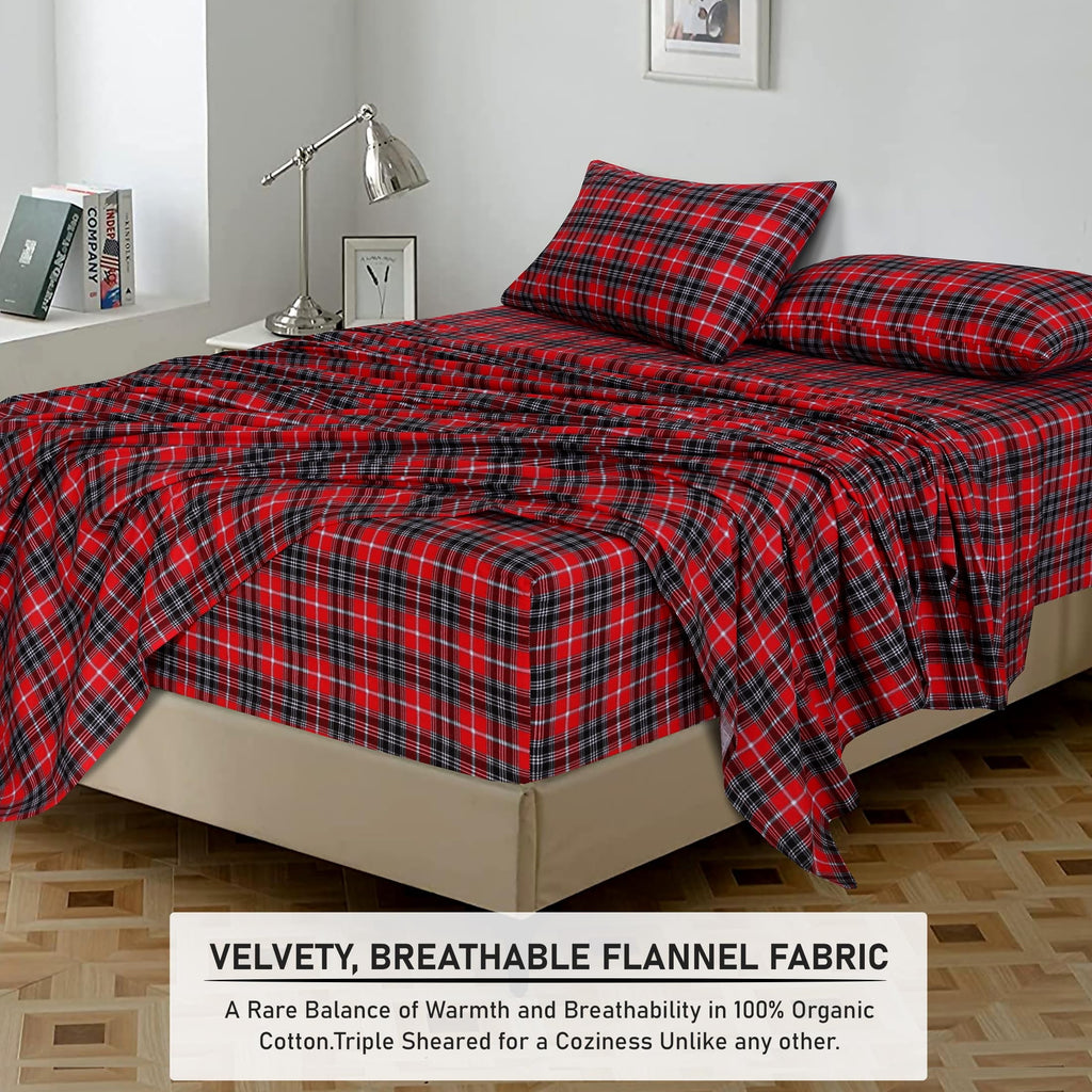 Wrinkle-Resistant Flannel Sheets Queen Size - 100% Cotton Double Brushed Bed Sheets, Deep Pockets 16 Inches Queen Sheet Set, All Season... - Premium Ultra-Soft Pillowcase Pair for Sleeping Detail
