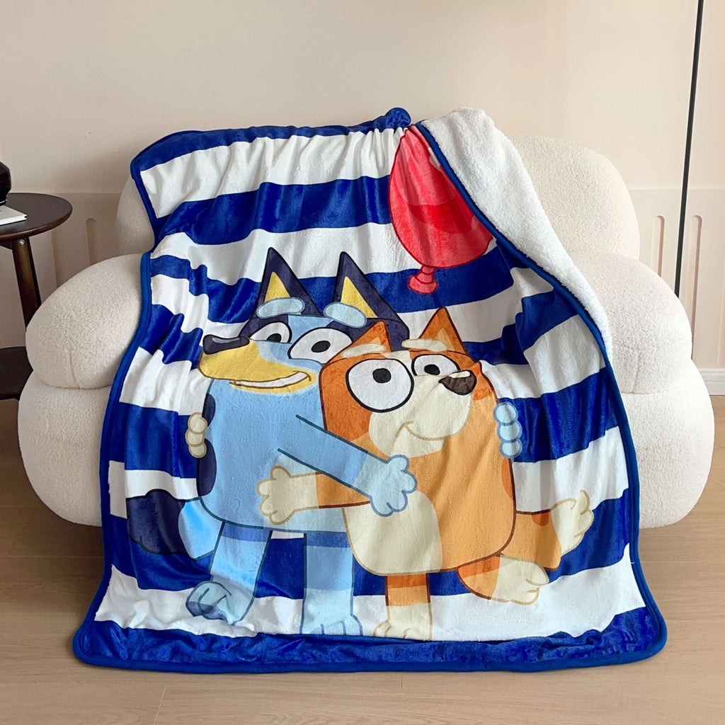 Reversible Sherpa Happy Hugs Kids Silk Touch Throw Blanket with Sherpa Reverse, 46 x 60 inches Blue – Soft Plush Fleece Throw Blanket - Luxury Knitted Decorative Throw Blanket with Fringes Detail