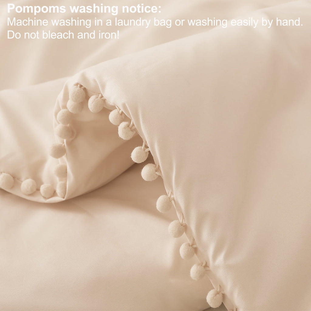 Hypoallergenic Cloud Boho Pom Pom Ball Fringe King Size Comforter Set, 3 Pieces Beige Lightweight Down Alternative Bedding Comforter Sets ... - Hypoallergenic Ultra-Fluffy Quilt for Winter Detail