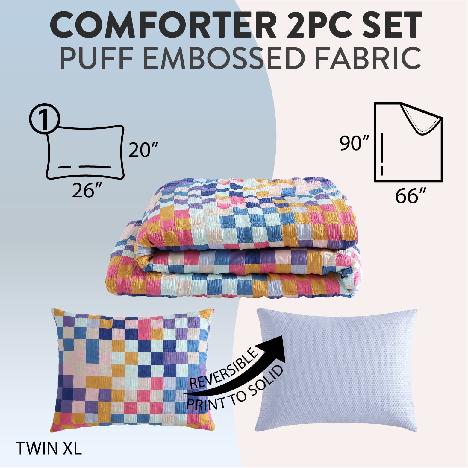 Hypoallergenic Cloud 2-Piece Textured Multi-Check Comforter Set, Twin/TwinXL - All-Season Down Alternative Comforter Insert Detail