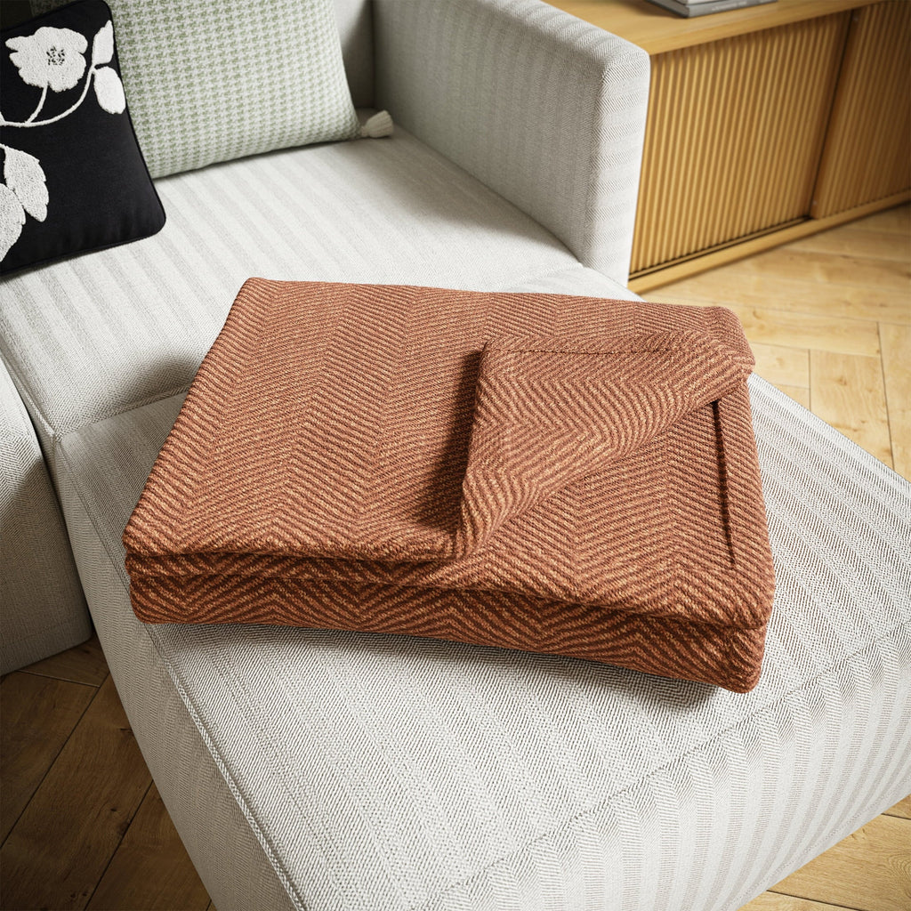 Super Soft Flannel Beautiful Rust Woven Herringbone Throw , 50" x 60" - Super Soft Reversible Sherpa Flannel Blanket Detail