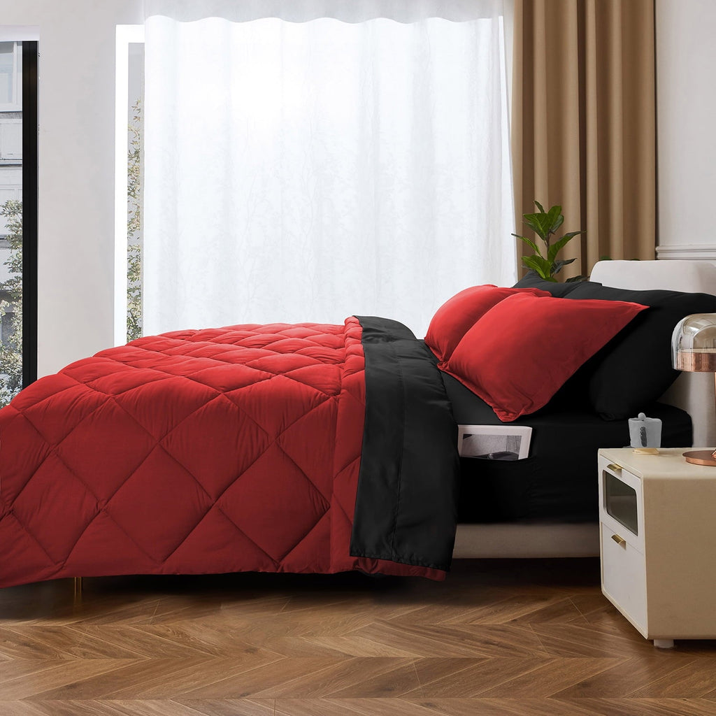 All-Season 7 Piece Reversible Queen Comforter Set - Red Quilted Down Alternative Bedding All Season Super Soft Microfiber Bed in... - Luxurious Quilted Duvet Cover Set - Default Title