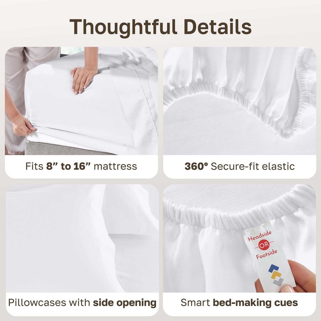 Ultra-Soft 100% Cotton Queen Sheets Set - 600 Thread Count 100% Cotton Sheets Queen, Sateen Deep Pocket Adult/Teen 4 Piece Bed Sh - Luxury Bed Sheet Set with Deep Pockets Detail