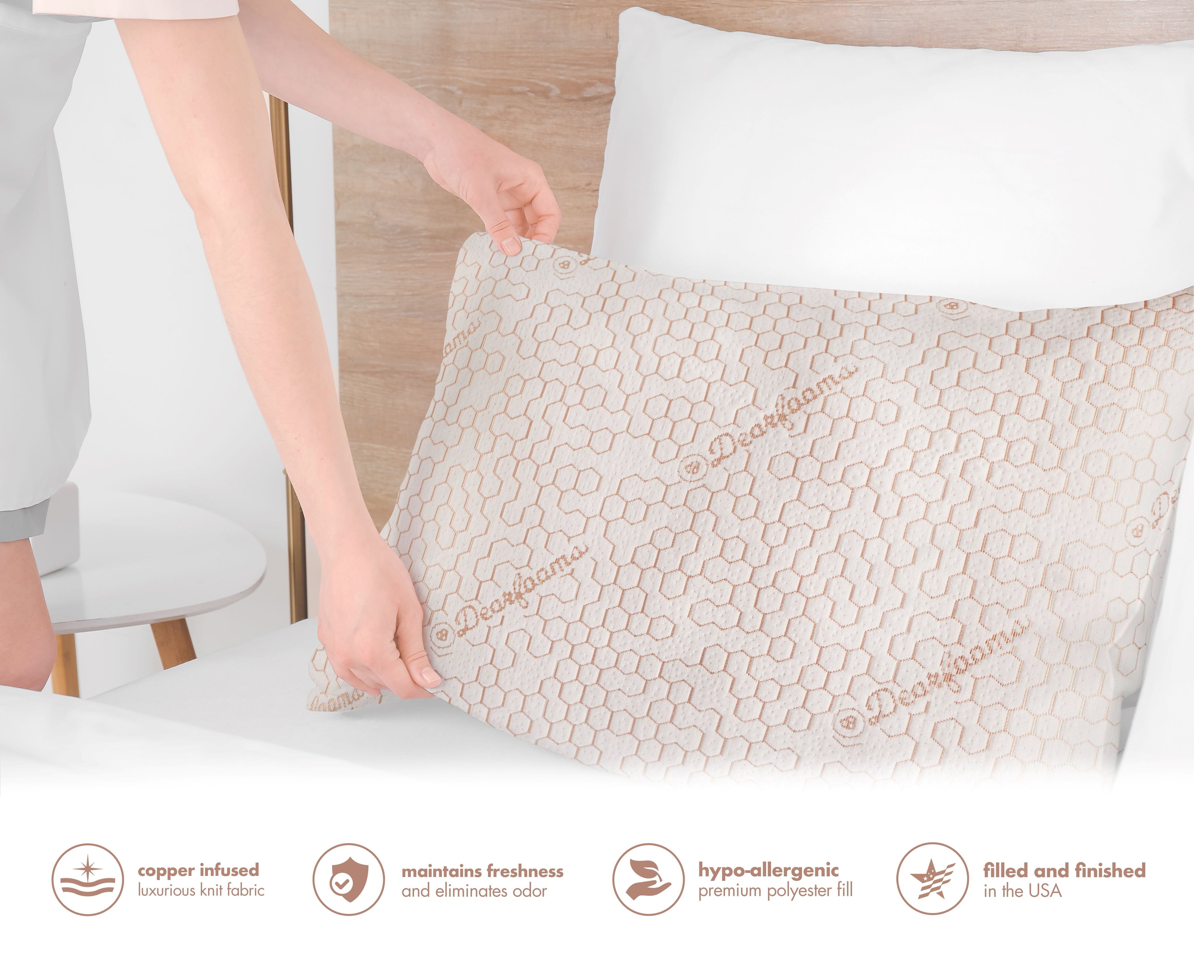 Fluffy Shredded Cozy Copper Infused Bed Pillow Standard, White - Hotel Quality Plush Sleeping Pillows Detail