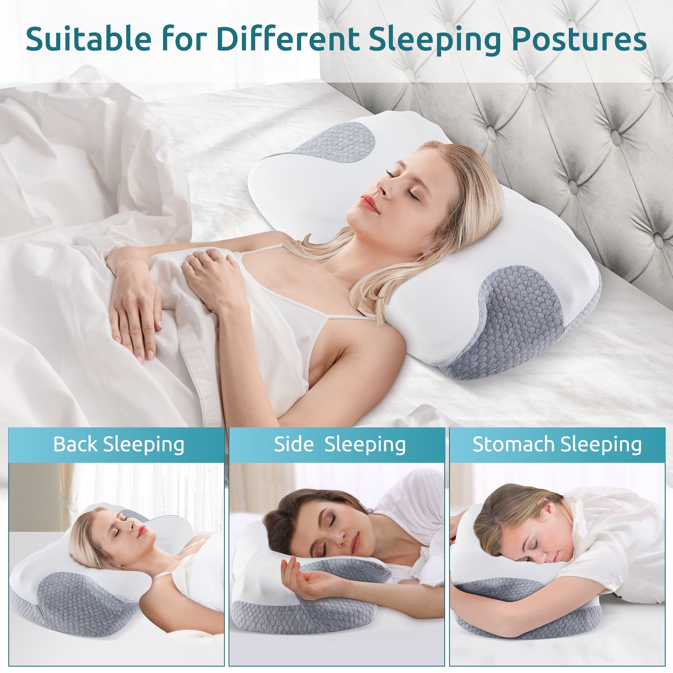 Fluffy Shredded Cervical Memory Foam Pillow Neck Bed Pillow for Pain Relief Sleeping, Ergonomic Orthopedic for Side Back and Stomach ... - Ergonomic Memory Foam Pillow for Neck Pain Support Detail