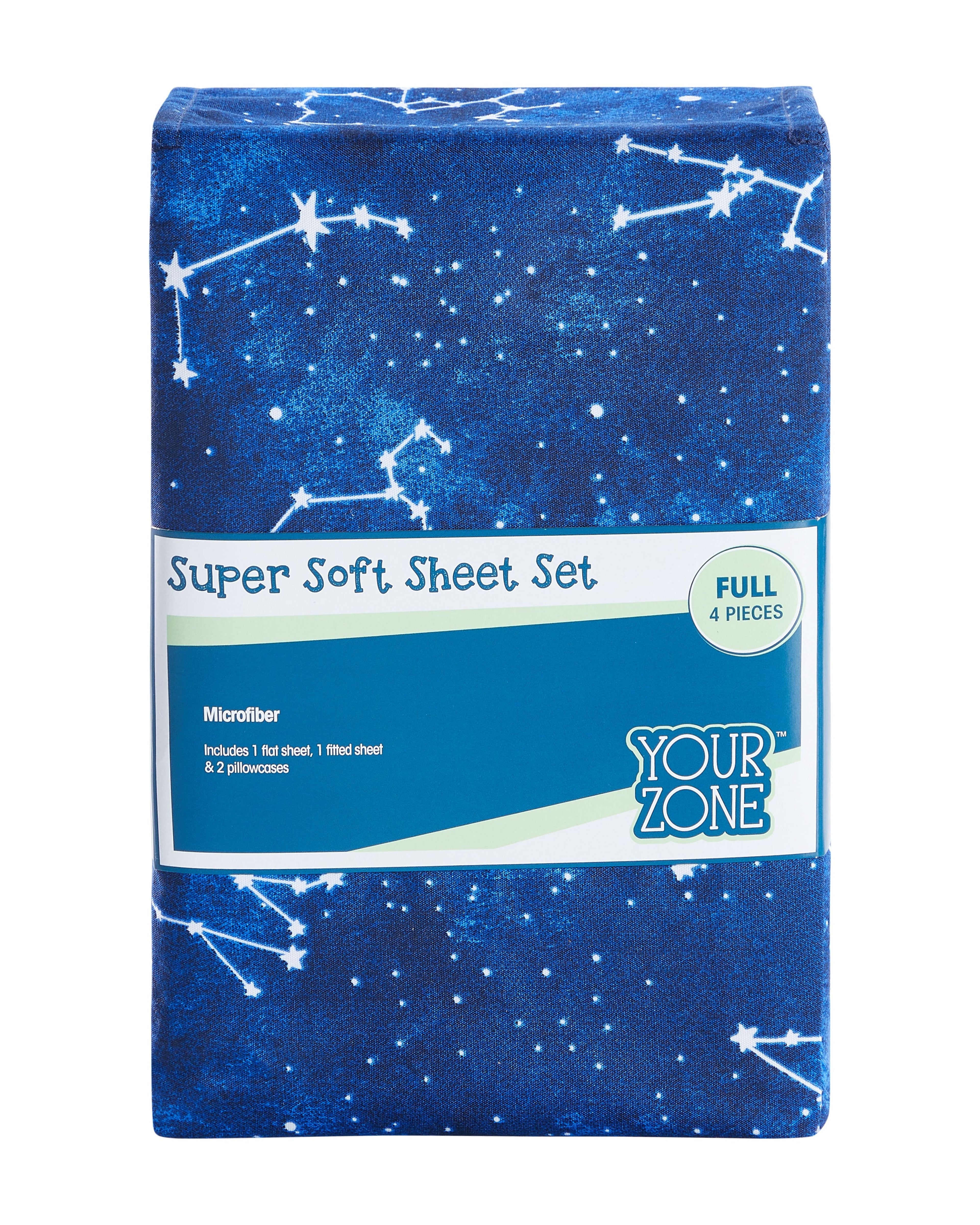 Ultra-Soft Kids Soft Microfiber Sheet Set, Navy Blue Stars, Full, 4 Pieces, Easy Care - Breathable Egyptian Cotton Flat & Fitted Sheets Detail