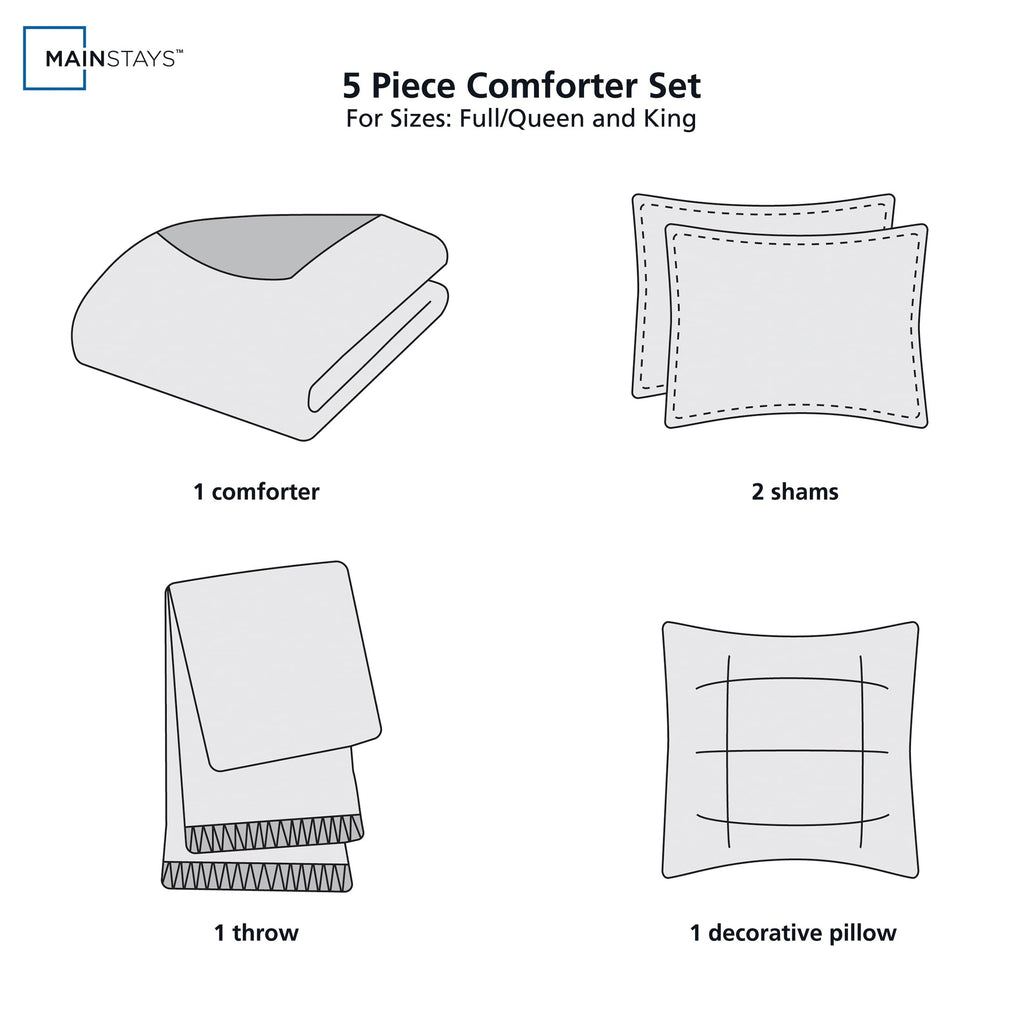 Heavyweight Warmth 5-Piece Papyrus Beige Waffle Comforter Set, Full/Queen - All-Season Down Alternative Comforter Insert Detail