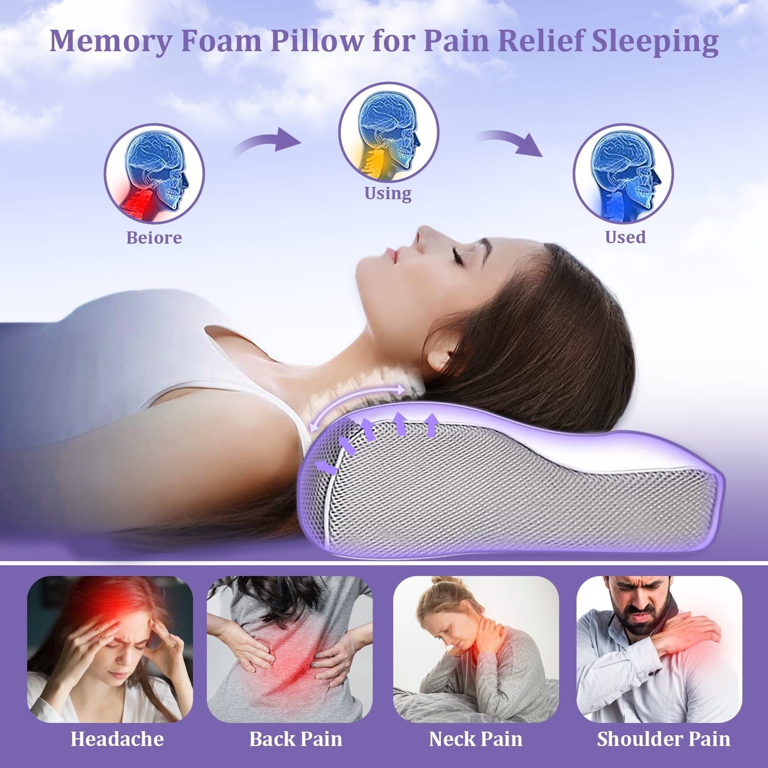 Fluffy Shredded Cervical Neck Pillow for Neck Pain Relief, Ergonomic Memory Foam Pillow Bed Pillows for Body Side Back Stomach Sleepi... - Orthopedic Shredded Foam Bed Pillow Set Detail