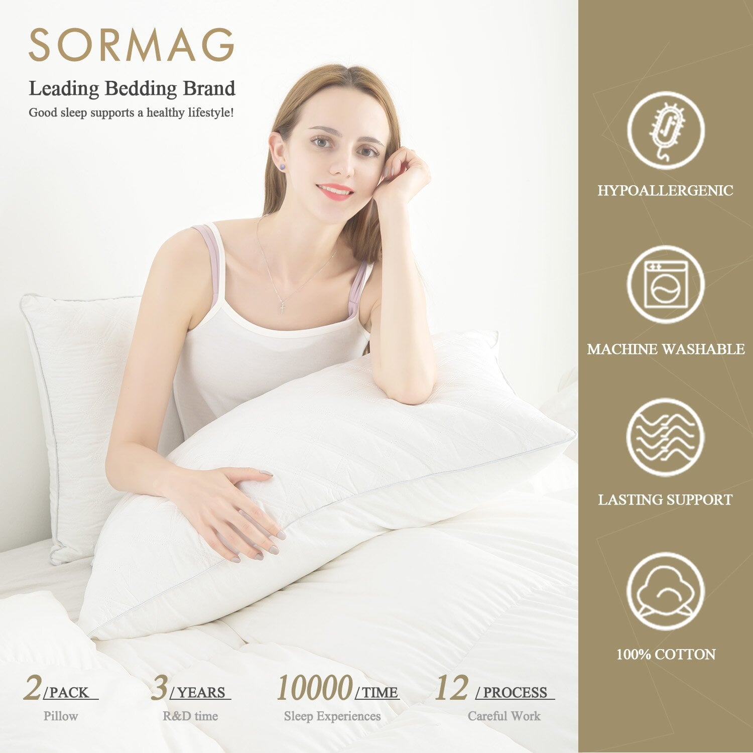 Ergonomic Memory Foam Bed Pillows Queen Size Set of 2 Pillows for Bed 2 Pack Cooling Hotel Collection Down Alternative Pillows 20 x 30 inches - Hotel Quality Plush Sleeping Pillows Detail