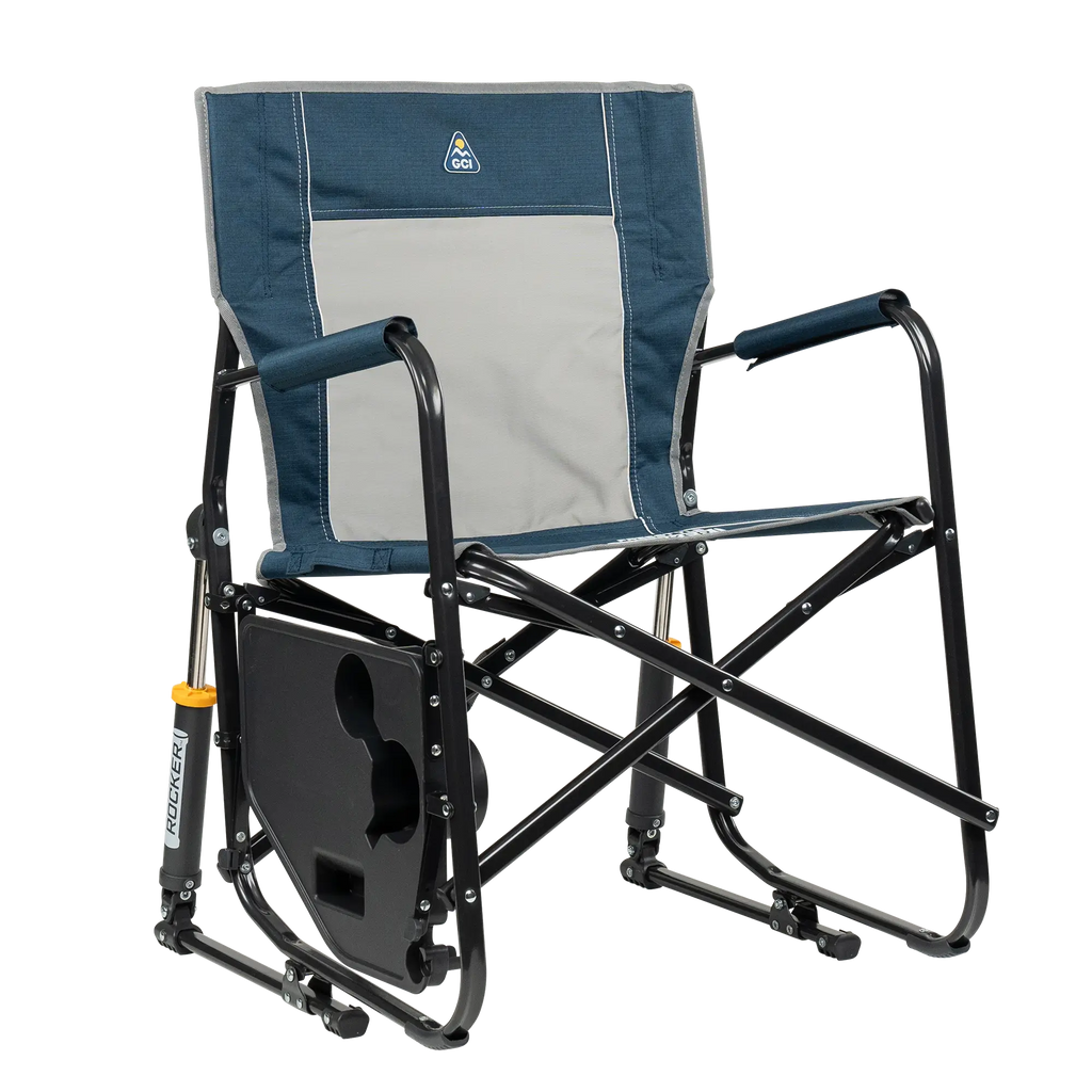 Premium All-Weather Freestyle Rocker with Side Table - Choice 853 - Heavy-Duty Kickback Rocker with Beverage Holder Detail