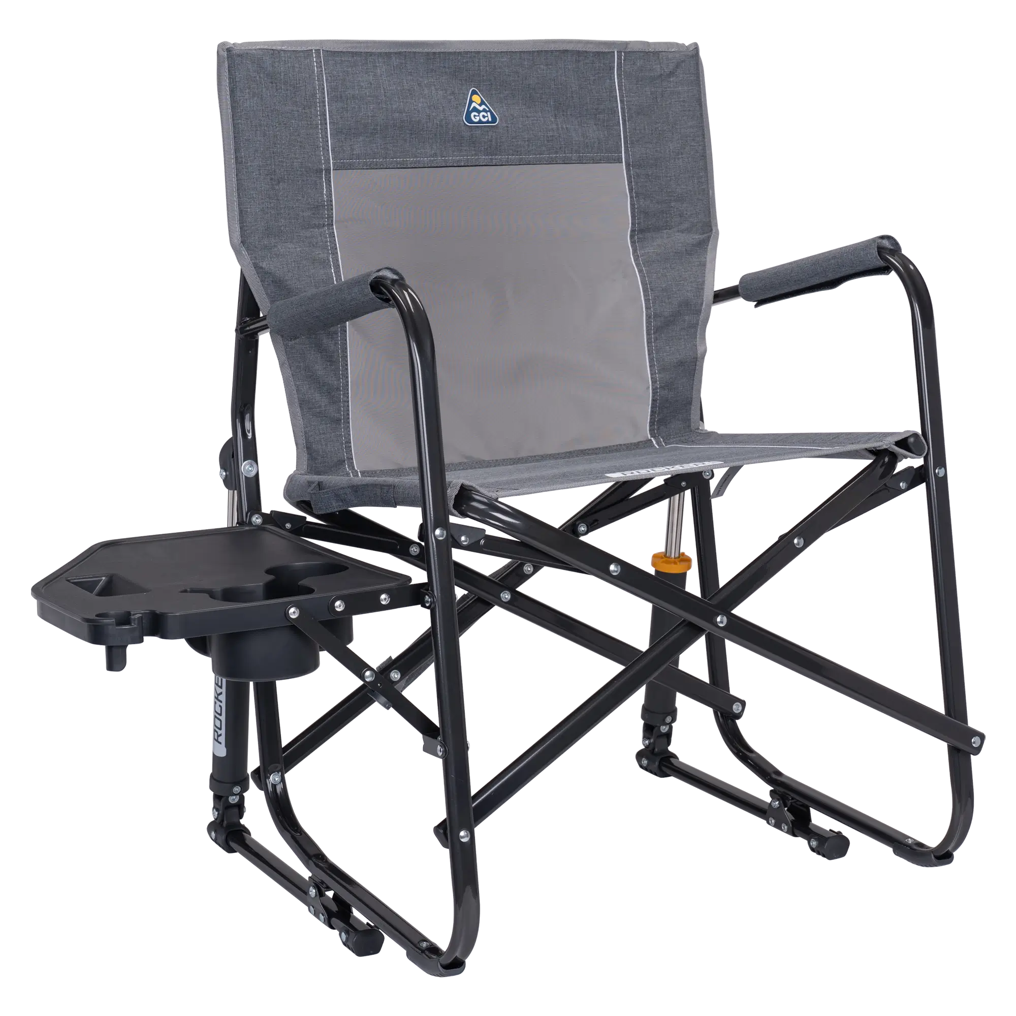 Premium All-Weather Freestyle Rocker with Side Table - Choice 853 - Heavy-Duty Kickback Rocker with Beverage Holder - Heathered Pewter