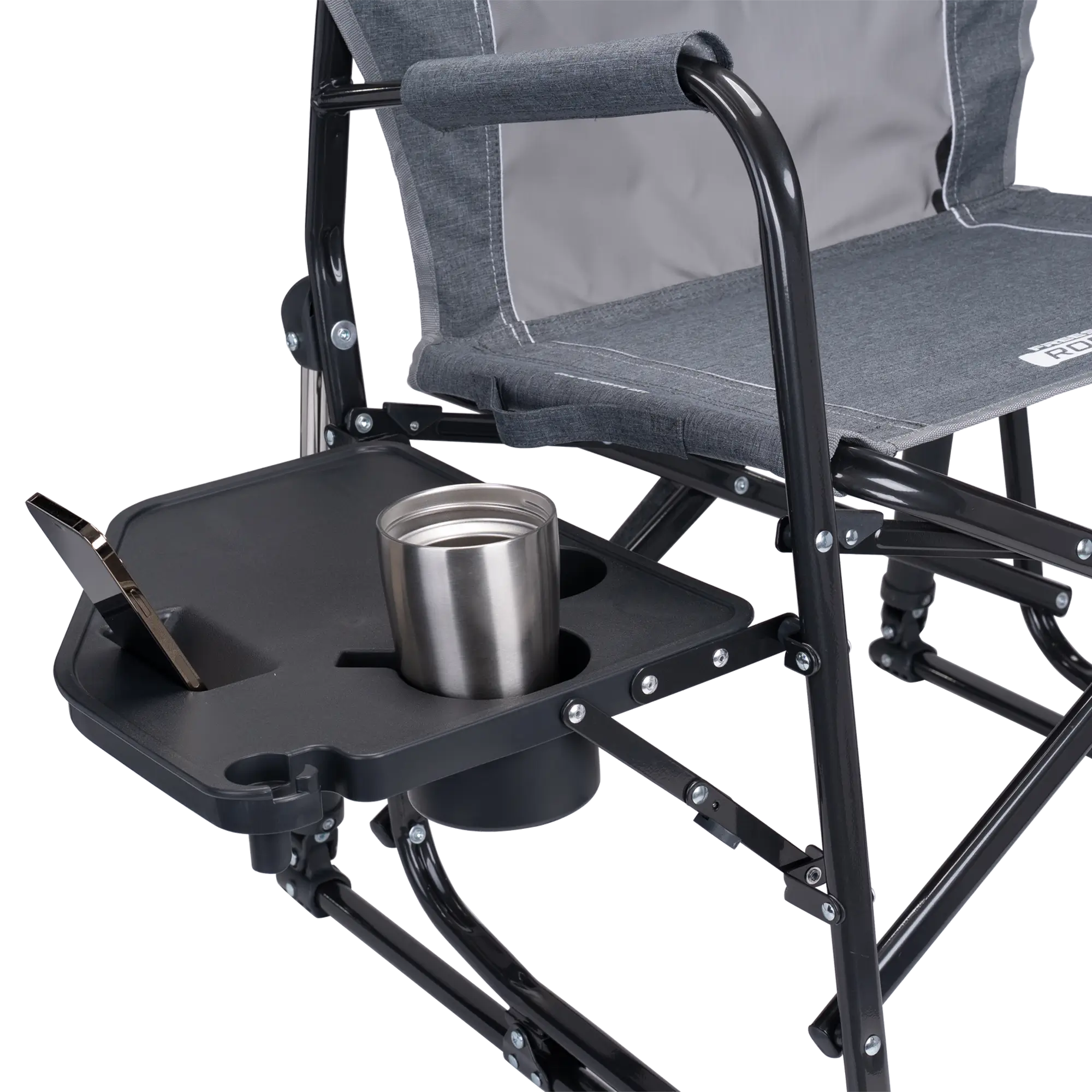 Premium All-Weather Freestyle Rocker with Side Table - Choice 853 - Heavy-Duty Kickback Rocker with Beverage Holder Detail