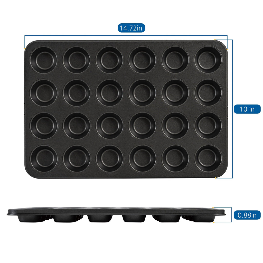 Premium Kitchen 24 Cavity Mini Muffin Pan, Non-Stick Bakeware,1.8 inch Diameter Cups,Gray,Carbon Steel - Premium Stainless Steel Garlic Presser & Peeler Detail
