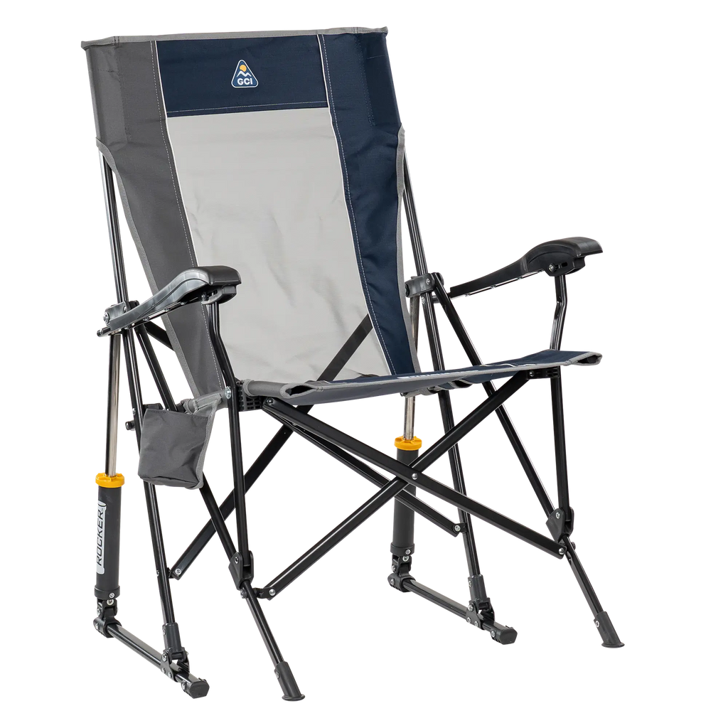 Heavy-Duty Freestyle RoadTrip Rocker - Choice 855 - Patented Spring-Action Rocking Chair for Camping - Indigo