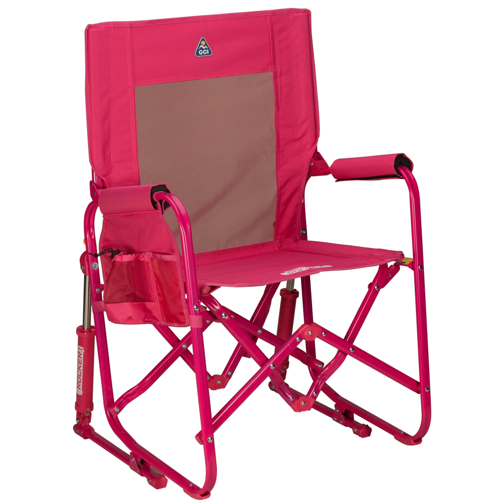 Patented Spring-Action Stowaway Rocker - Choice 794 - Heavy-Duty Kickback Rocker with Beverage Holder - Bright Pink
