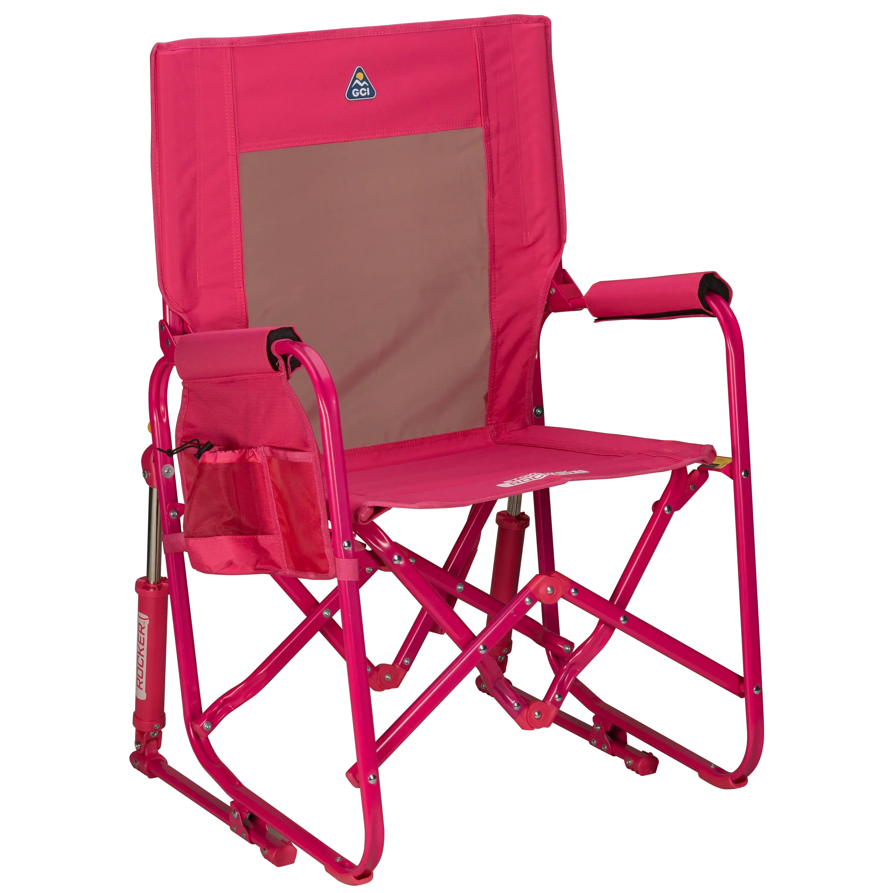 Patented Spring-Action Stowaway Rocker - Choice 794 - Heavy-Duty Kickback Rocker with Beverage Holder - Bright Pink