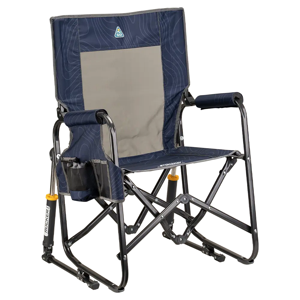 Patented Spring-Action Stowaway Rocker - Choice 794 - Heavy-Duty Kickback Rocker with Beverage Holder - Navy Topo