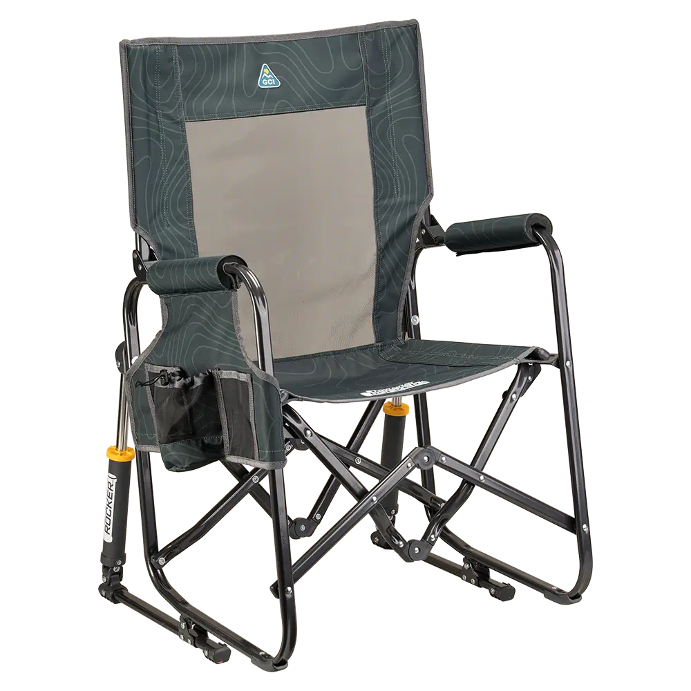 Patented Spring-Action Stowaway Rocker - Choice 794 - Heavy-Duty Kickback Rocker with Beverage Holder - Hunter Topo