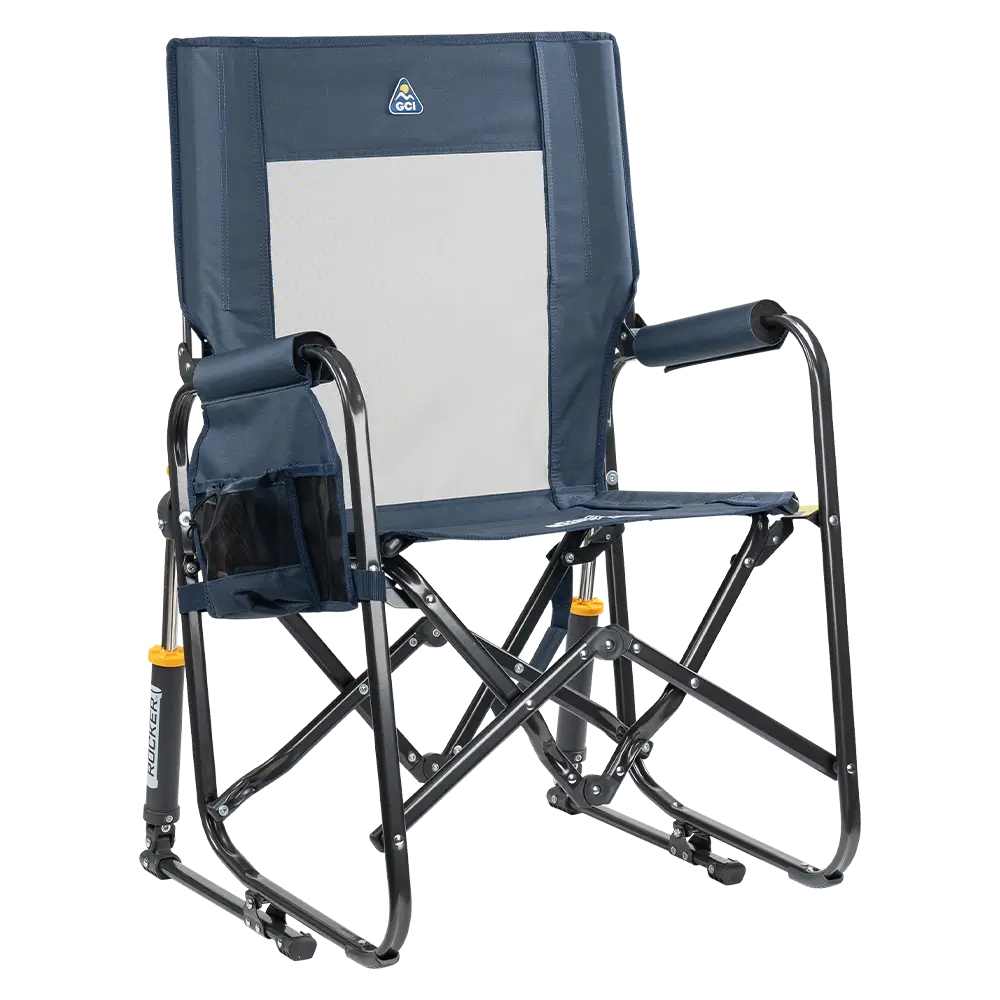 Patented Spring-Action Stowaway Rocker - Choice 794 - Heavy-Duty Kickback Rocker with Beverage Holder - Denim