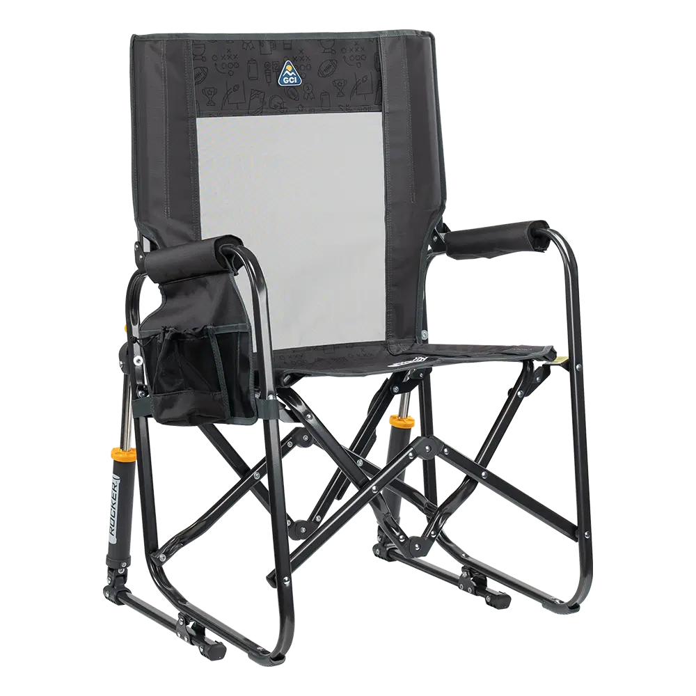 Patented Spring-Action Stowaway Rocker - Choice 794 - Heavy-Duty Kickback Rocker with Beverage Holder - Tailgater Dark Charcoal