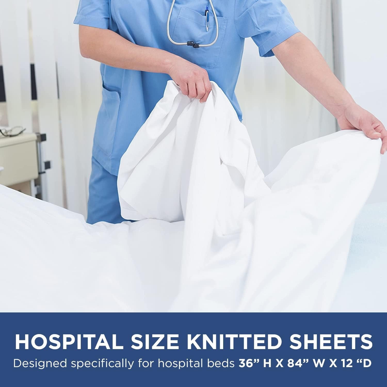 Breathable Luxury 2 Pack Fitted Hospital Bed Sheets with Elastic All Around for a Perfect Fit - Cotton Rich Soft Knitted Jersey Sheet, ... - Luxury Bed Sheet Set with Deep Pockets Detail