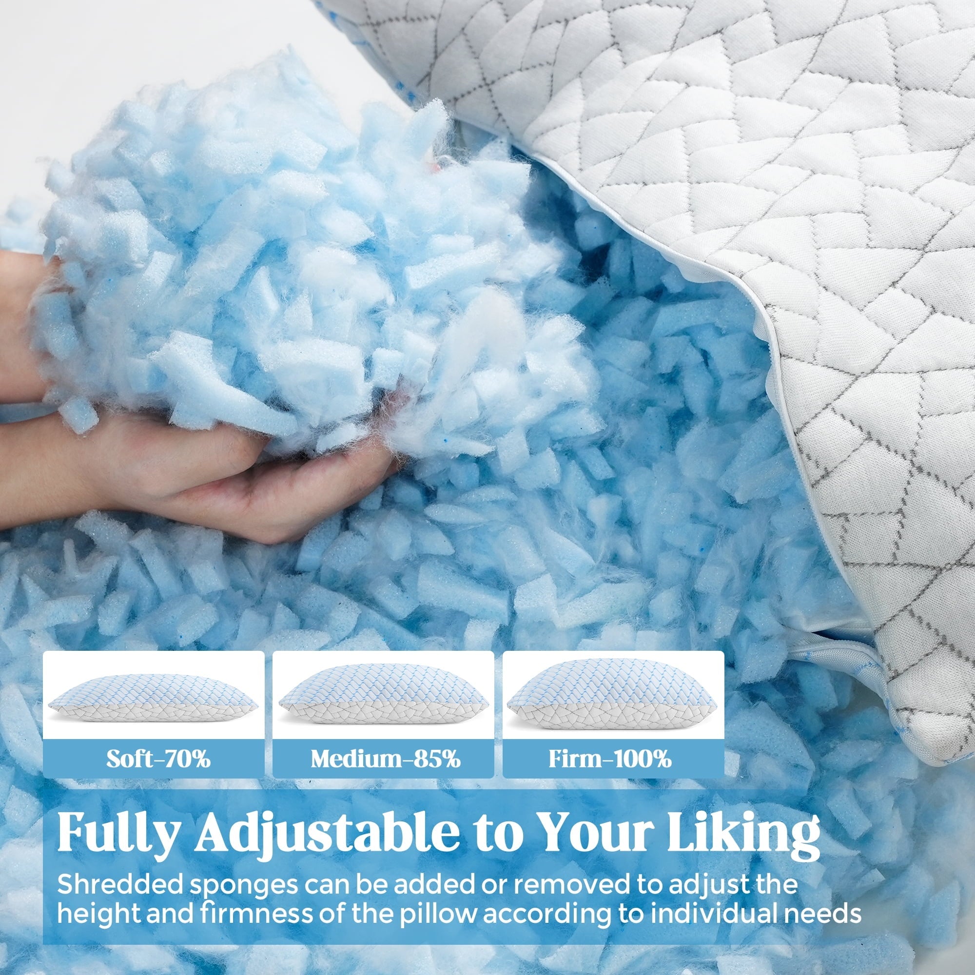 Hotel Collection Shredded Memory Foam Pillows Standard Size Set of 2, Regulating Reversible Cooling Pillow Bed Pillow for Bed, Adjusta... - Ergonomic Memory Foam Pillow for Neck Pain Support Detail