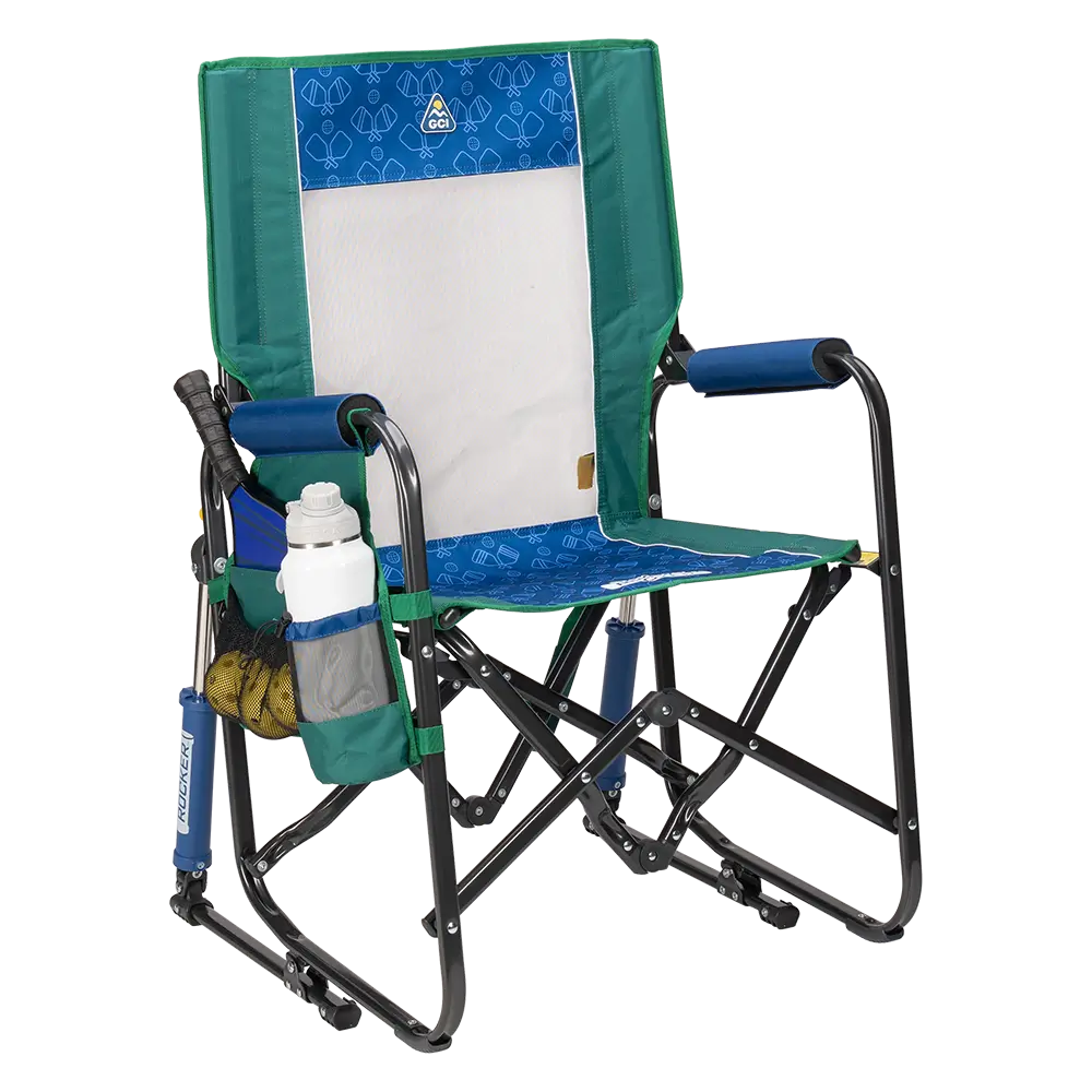 Patented Spring-Action Stowaway Rocker - Choice 794 - Heavy-Duty Kickback Rocker with Beverage Holder - Pickleball Green