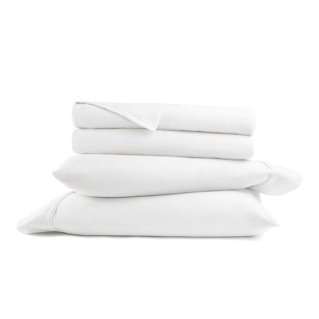 Ultra-Soft 100% Cotton Flannel Bed Sheets Set for Full Size Bedding in White - Cooling Hotel Quality Bedding Sheets and Pillowcases Detail