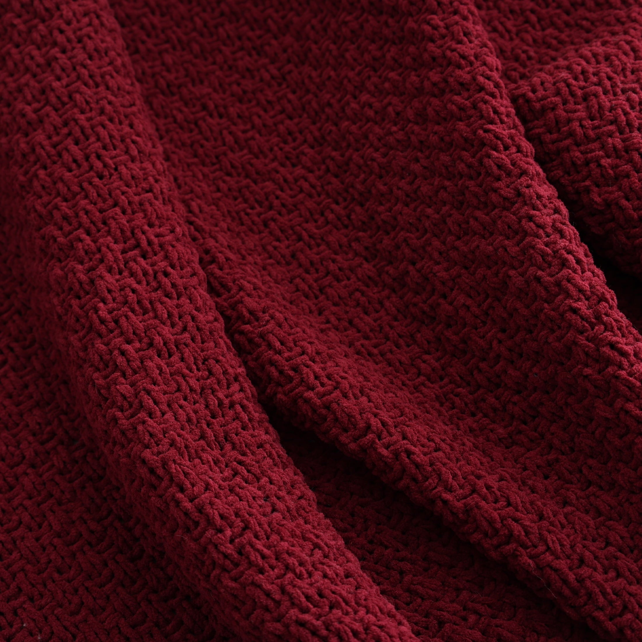 Cozy Fleece Chenille Knit Super Soft Oversized Throw Blanket, Merlot Wine - Luxury Knitted Decorative Throw Blanket with Fringes Detail