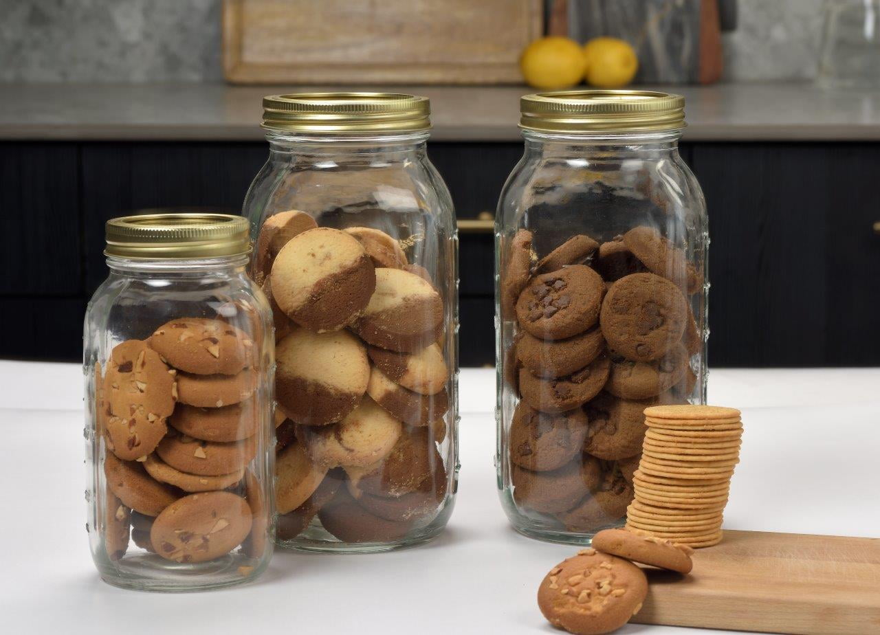 Deliciously Squishy 64 oz Mason Jars, Wide Mouth Half Gallon Canning Jars with Lids and Rings, 6-Pack Extra Large Glass Jars for Home Can... - Playful Star & Heart Shaped Geometric NeeDoh Detail