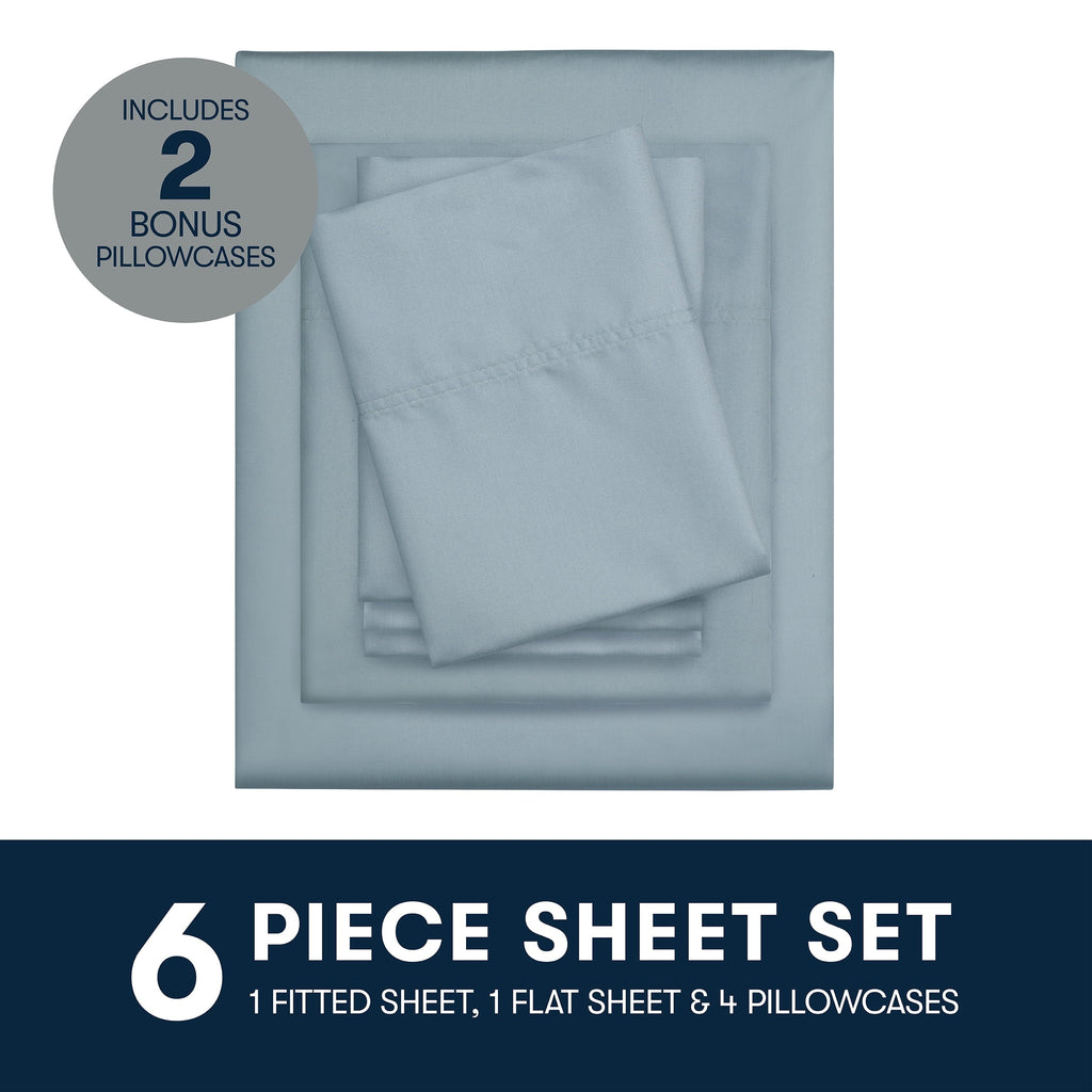 Premium Egyptian Cotton 6-Piece 800 Thread Count Lead Cotton Rich Adult Bed Sheet Set, King - Deep Pocket - Premium Ultra-Soft Pillowcase Pair for Sleeping Detail