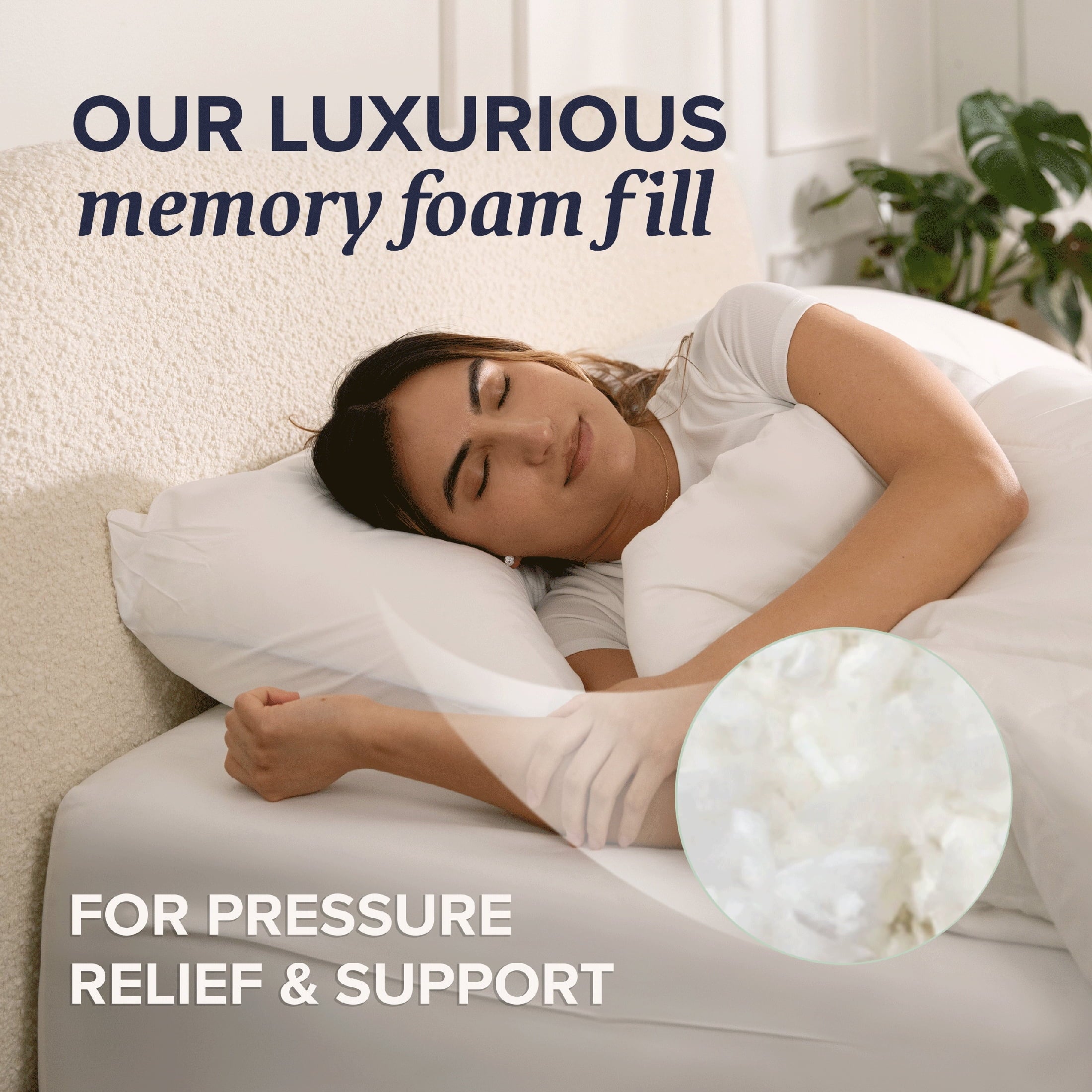Ergonomic Memory Foam Customizable Memory Foam Queen Pillow 1Pack, Adult - Orthopedic Shredded Foam Bed Pillow Set Detail