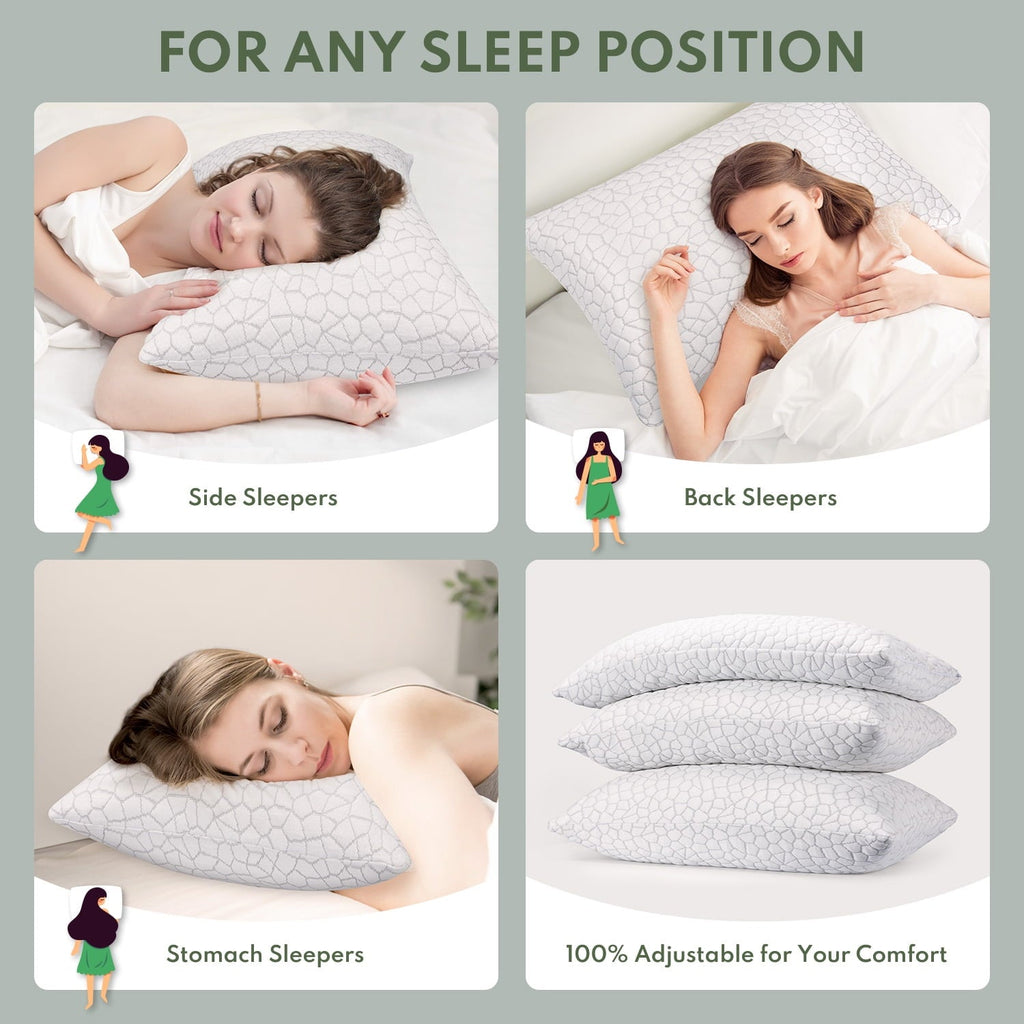 Ergonomic Memory Foam Cooling Memory Foam Queen Pillows for bed 2 Pack,Adjustable Support & Heat Dissipation Tech for Side,Back,Stomach & H... - Orthopedic Shredded Foam Bed Pillow Set Detail