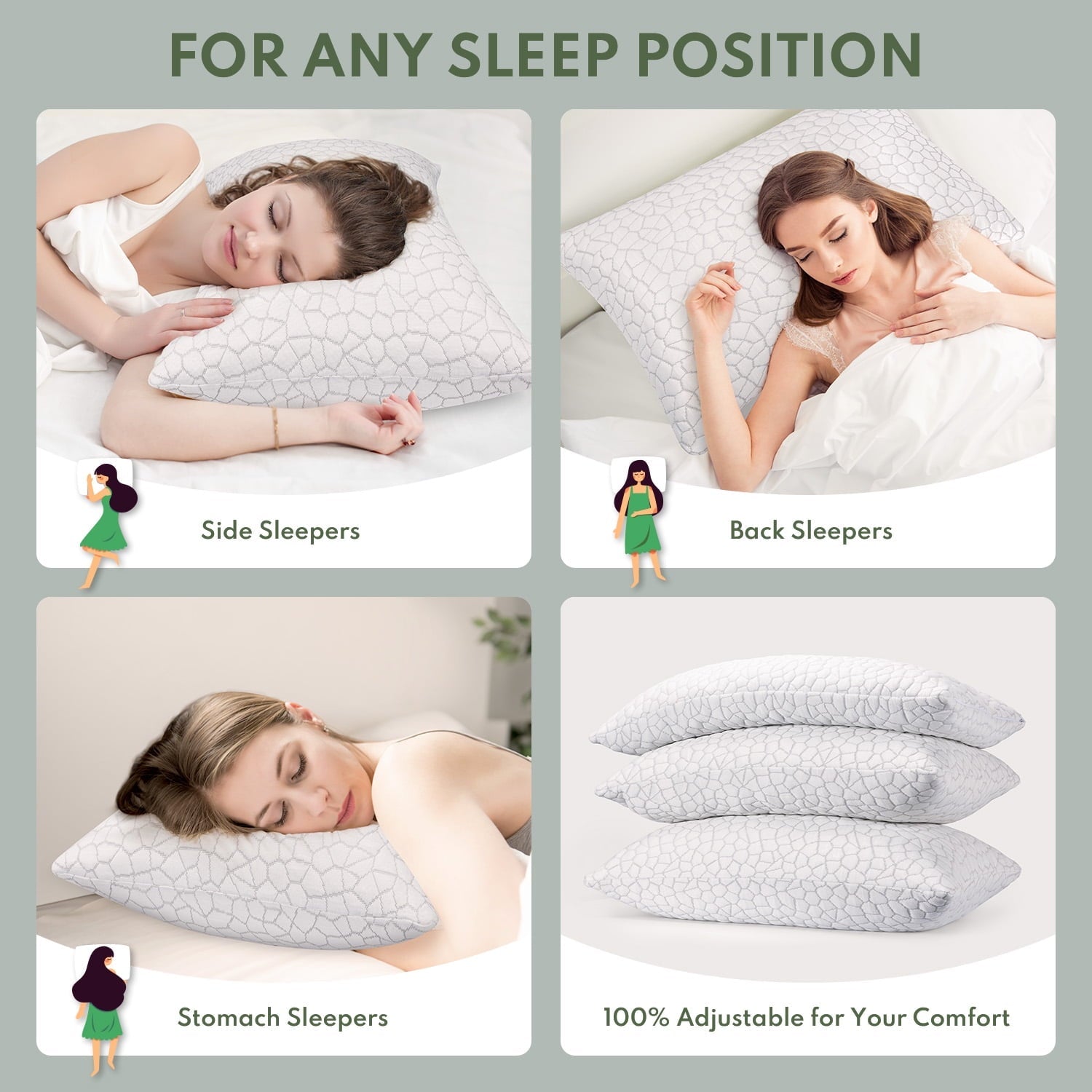 Fluffy Shredded Queen Size Bed Pillows 4-Pack,3.3lb Shredded Memory Foam Filled,Hyper Soft & 3D Breathable Cooling Desigh Cover Fitti... - Hotel Quality Plush Sleeping Pillows Detail