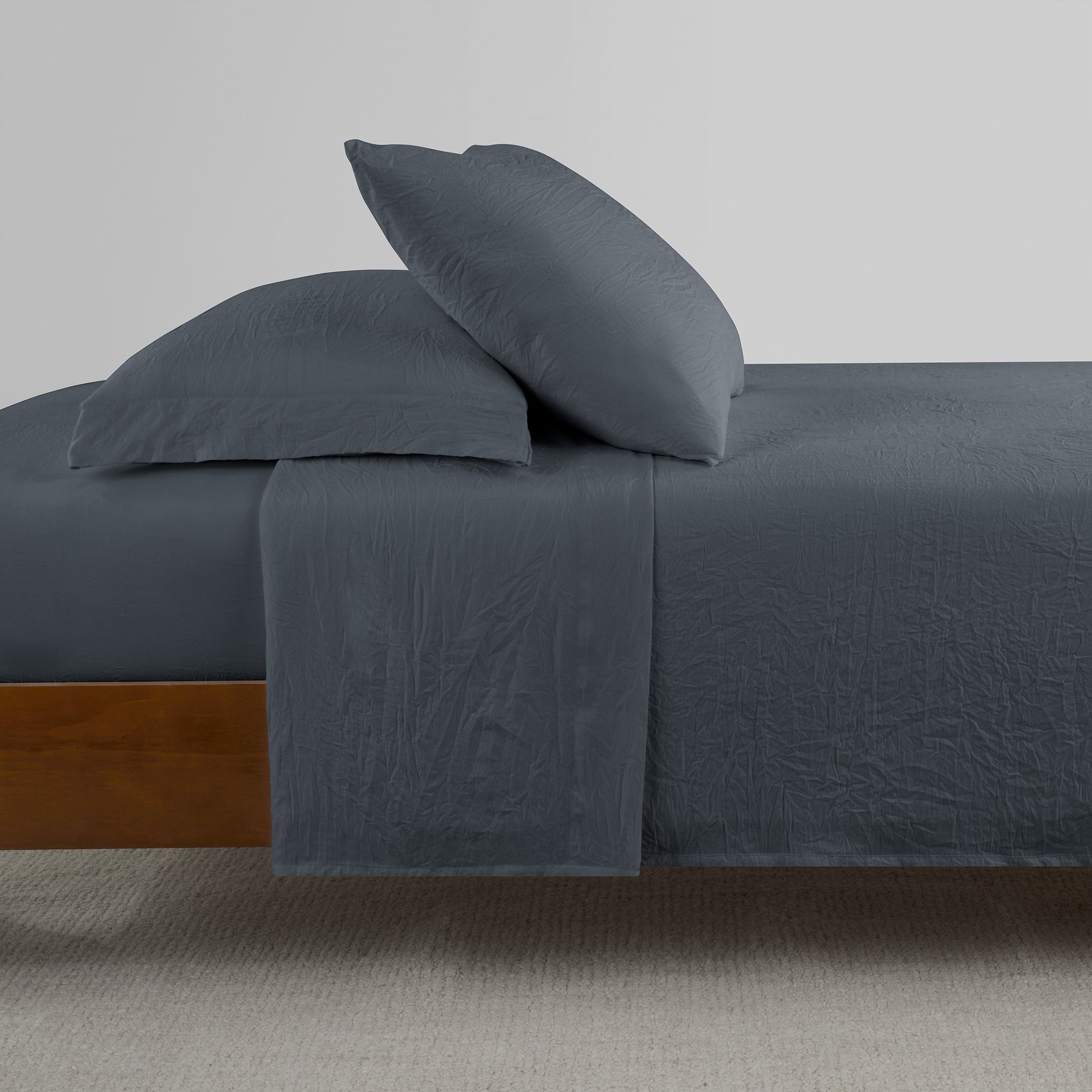 Cooling Sateen Microfiber Bed Sheet Set, Grey Stone, Full, 4 Pieces - Breathable Egyptian Cotton Flat & Fitted Sheets Detail