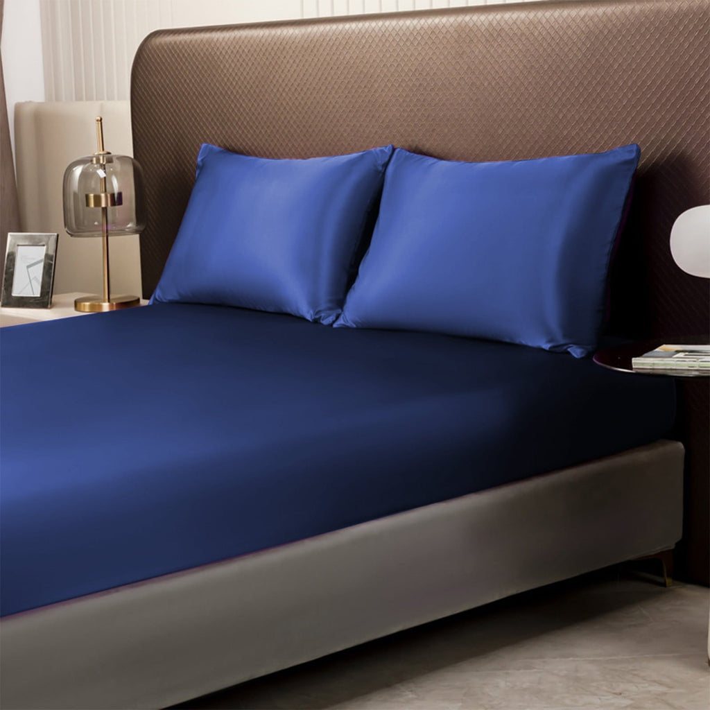 Ultra-Soft Satin Twin Fitted Sheet, Easy Care, Fade Free, Long Lasting - Bottom Sheet 15" Deep Pocket Silk Fitted Sheet, Soft Wa... - Premium Ultra-Soft Pillowcase Pair for Sleeping Detail