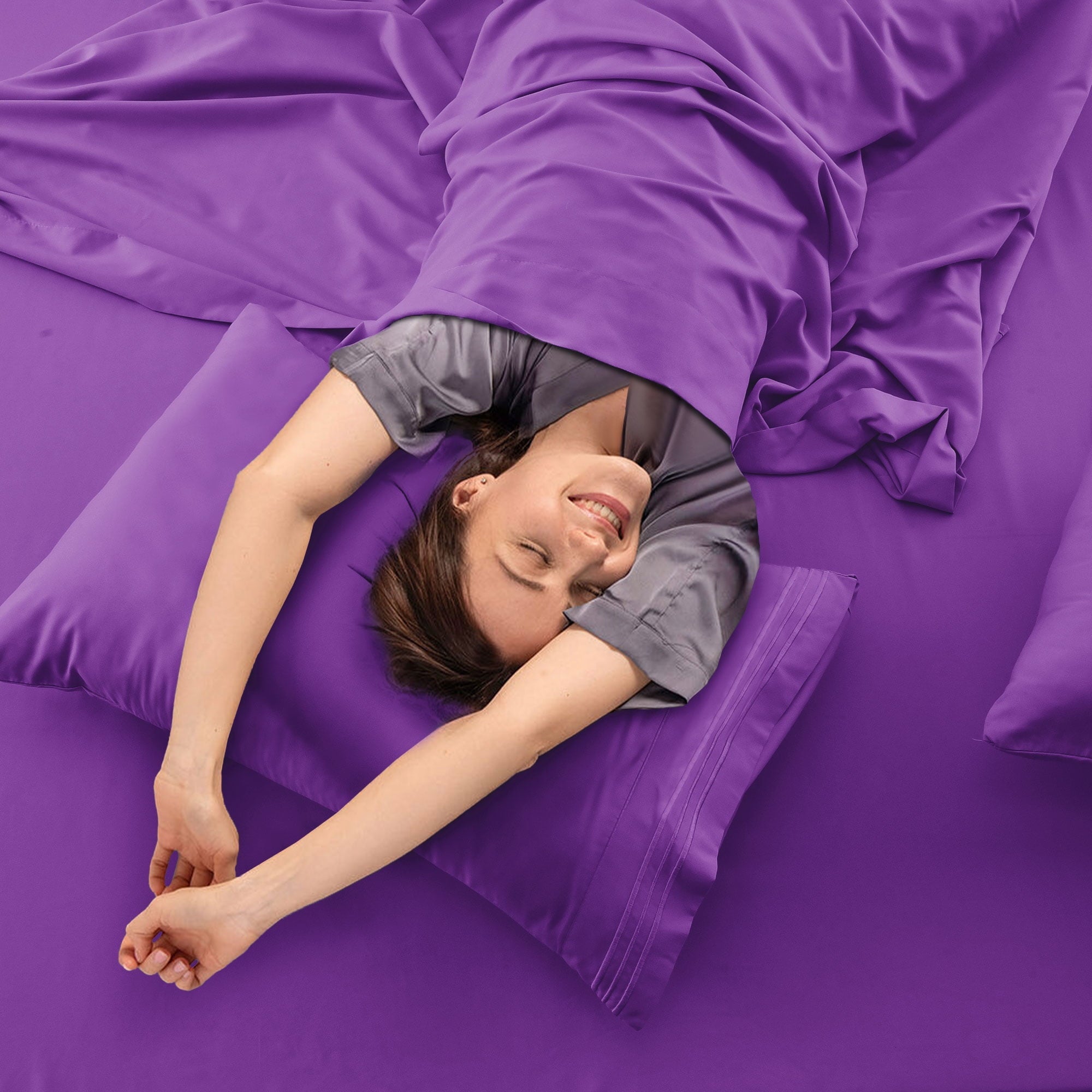 Breathable Luxury King Bed Sheets - 16 Inch Deep Pocket 6 Piece Microfiber Bedding Sheets & Pillowcase Sets - Purple - Cooling Hotel Quality Bedding Sheets and Pillowcases Detail