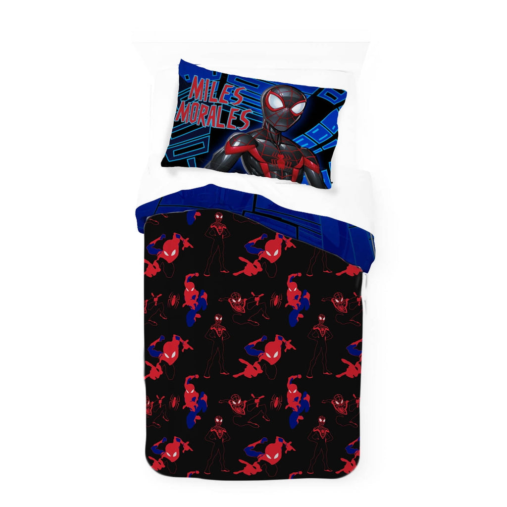 Heavyweight Warmth Spiderman Techno City Kids 2 Piece Blue Reversible Comforter and Pillowcase Set, Twin/Full - Cloud-Like Soft Lightweight Bed Comforter Detail
