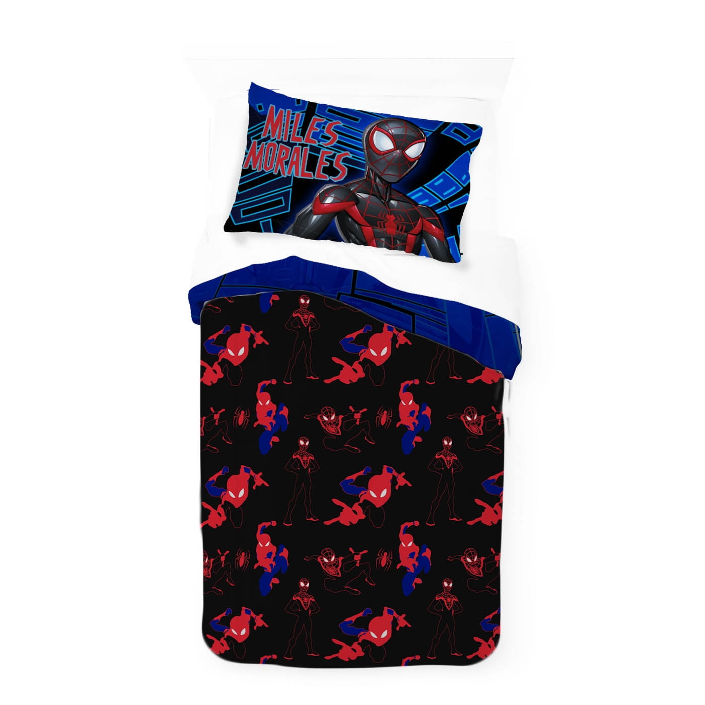 Heavyweight Warmth Spiderman Techno City Kids 2 Piece Blue Reversible Comforter and Pillowcase Set, Twin/Full - Cloud-Like Soft Lightweight Bed Comforter Detail