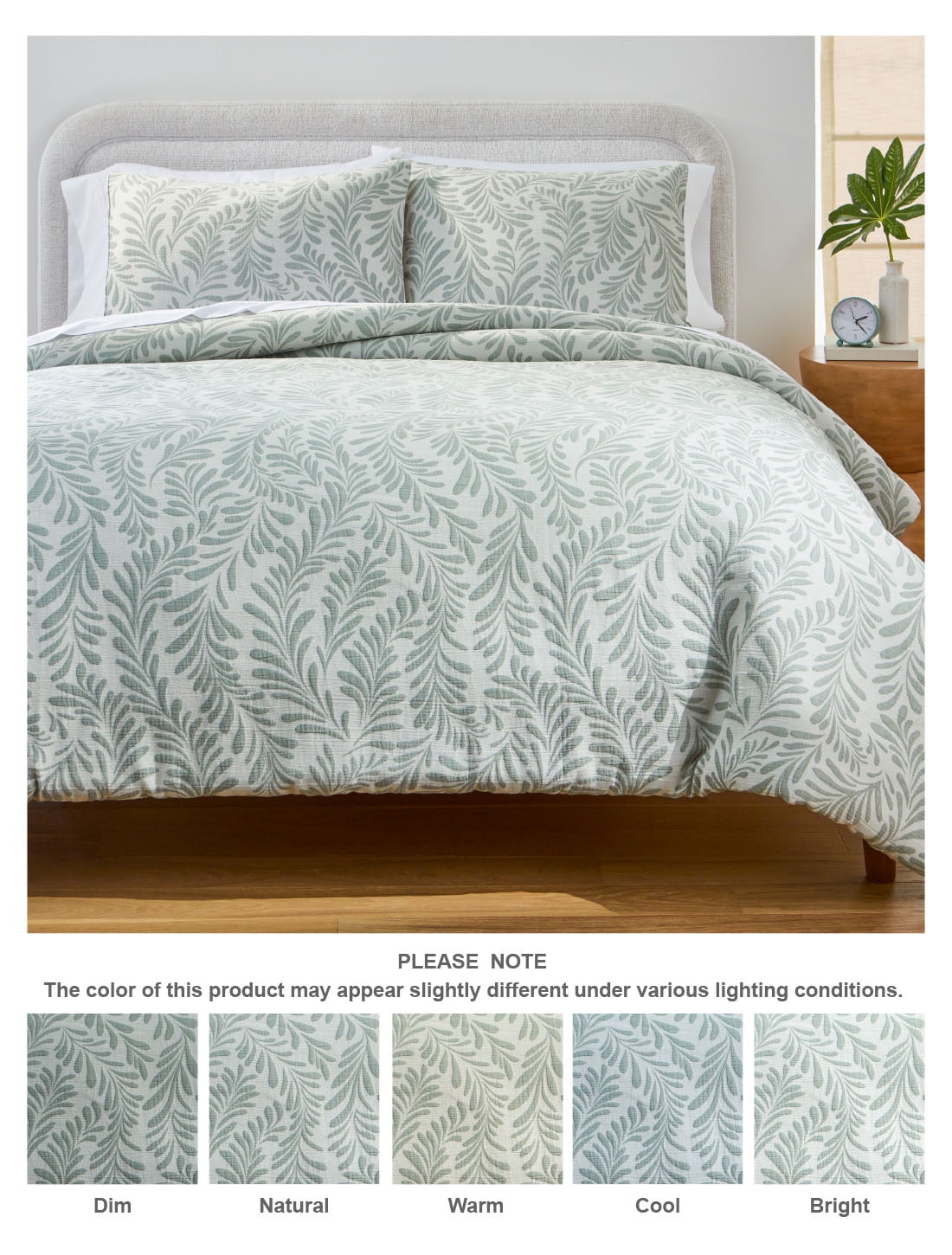 All-Season Botanical 3-Piece Comforter Set, Green, Full Queen, All Ages - Luxurious Quilted Duvet Cover Set Detail