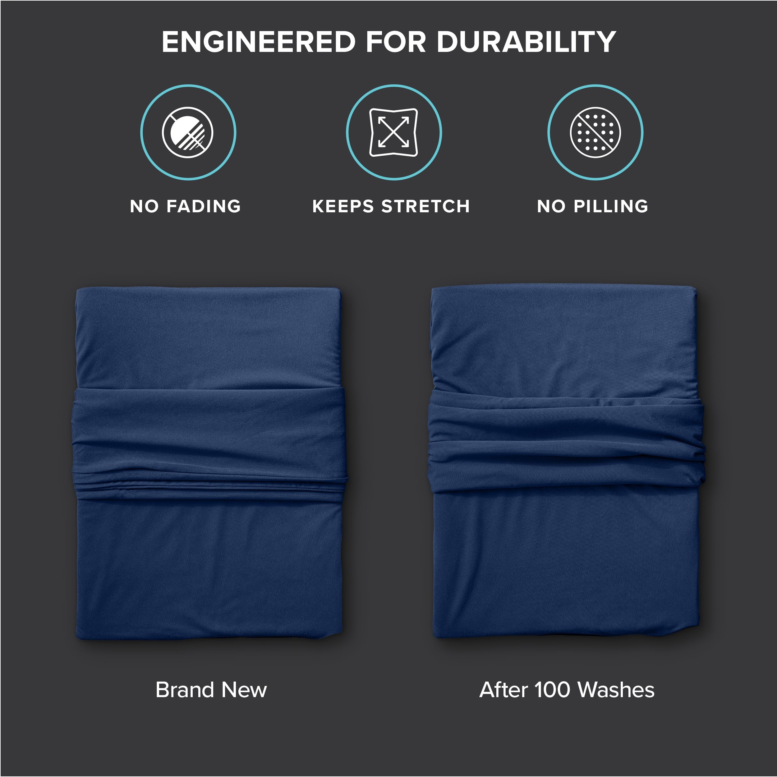Wrinkle-Resistant Cooling Performance Jersey Knit Stretch Sheet Set, Moisture-Wicking & Breathable, 4-Way Stretch Bed Sheets, Envelope ... - Premium Ultra-Soft Pillowcase Pair for Sleeping Detail